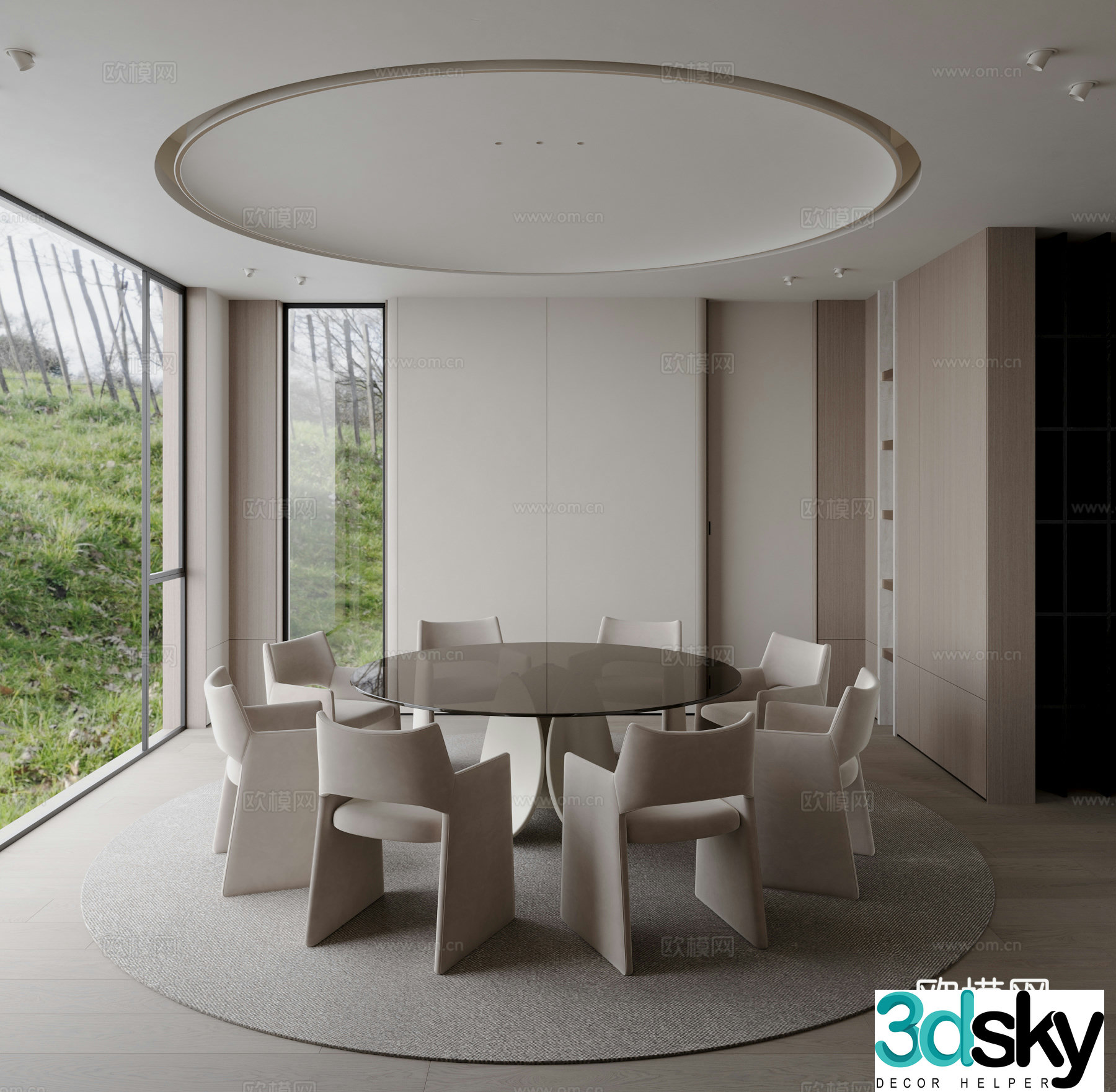 Modern Cream Style Restaurant 3D Model