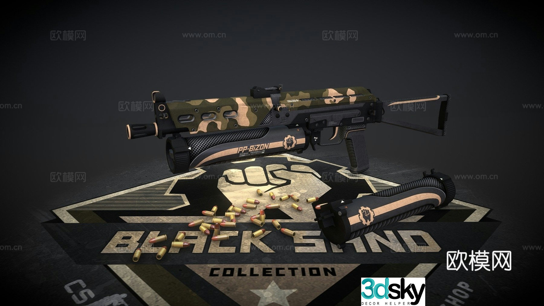 Bison submachine gun - black sand 3d model