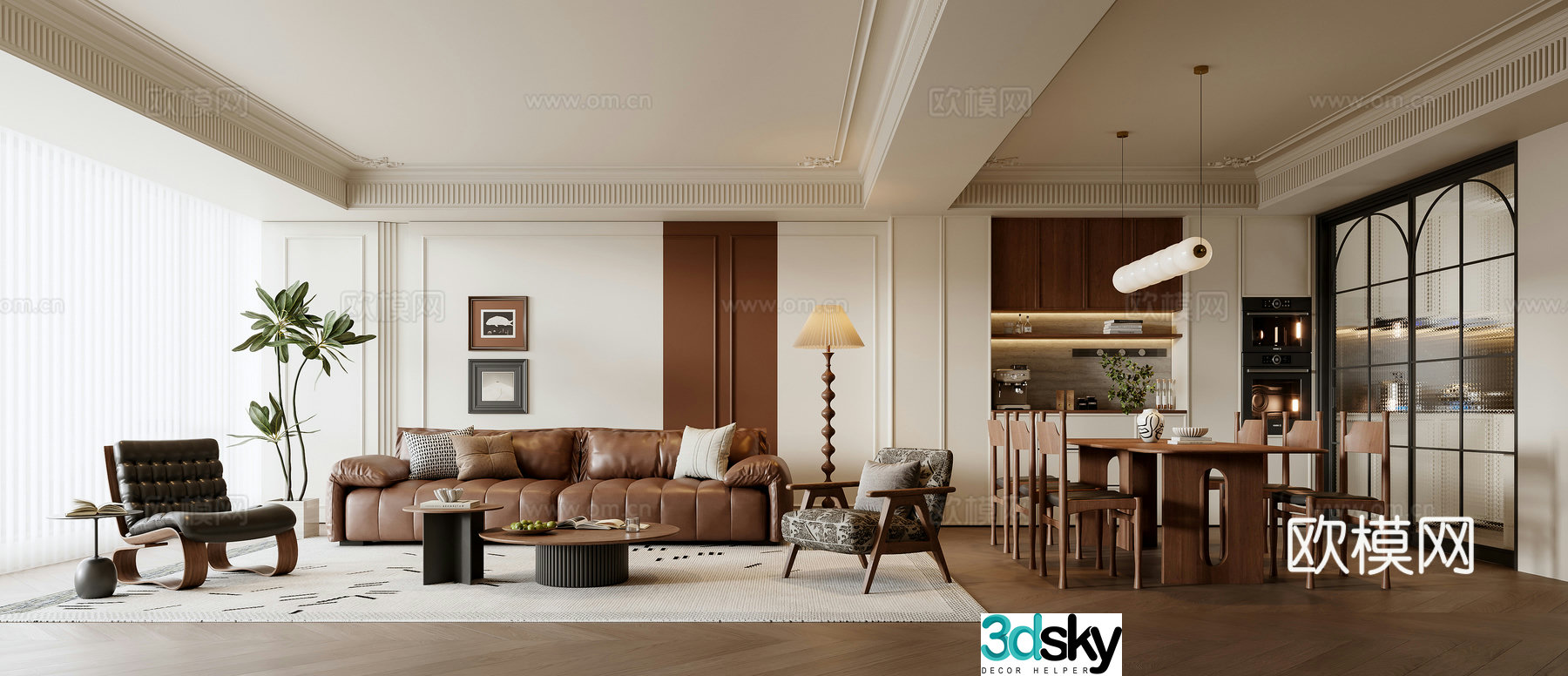 French living and dining room 3d model