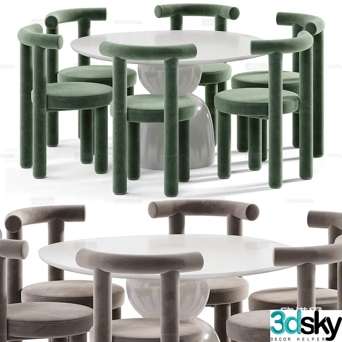 Modern Italian round dining table and chair 3d model