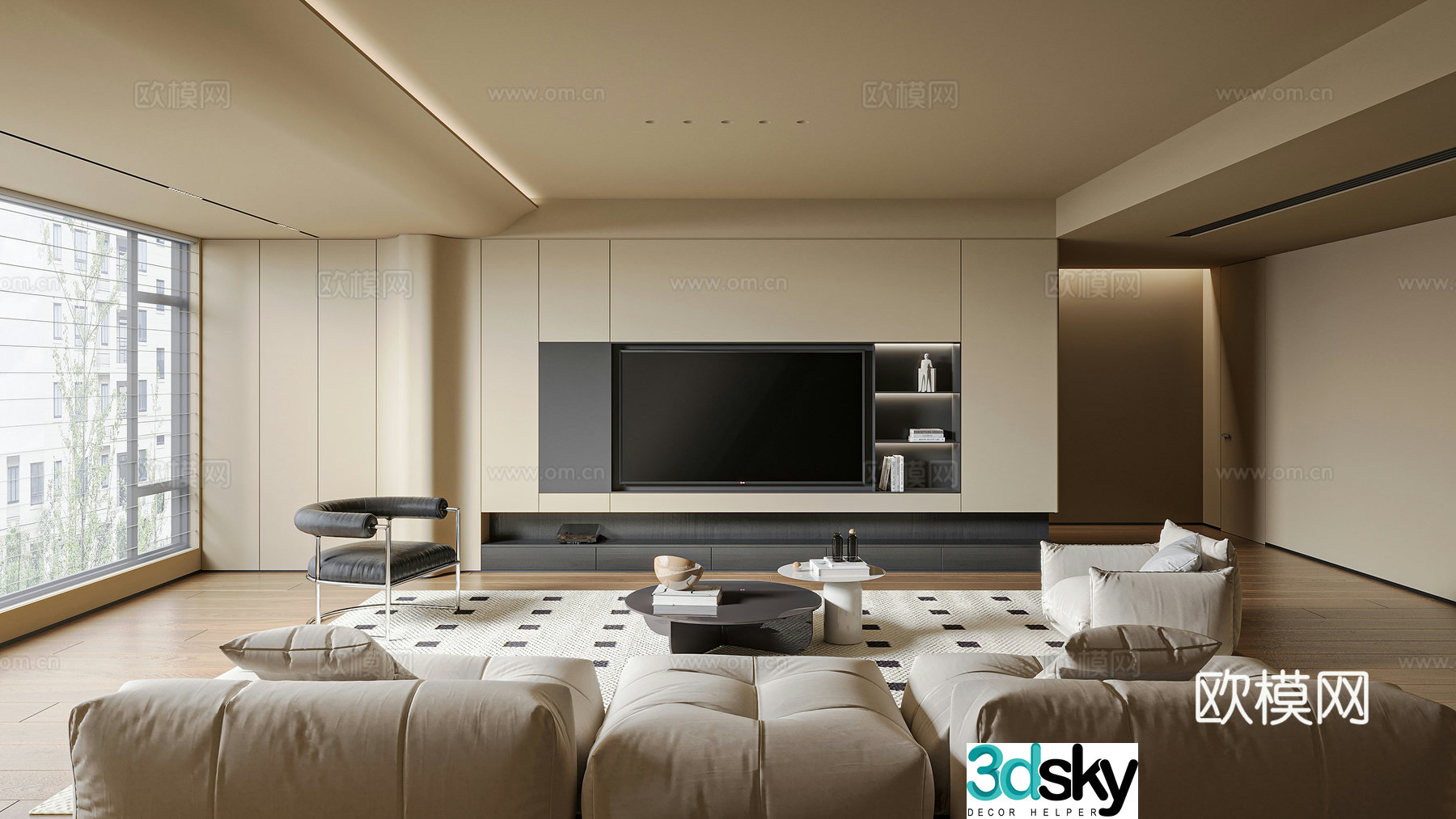 Modern living room TV background 3d model