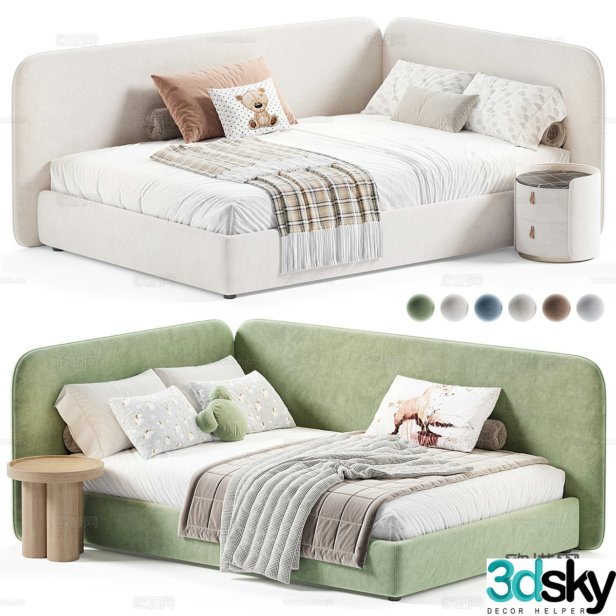 Modern cream style fabric children’s bed 3d model