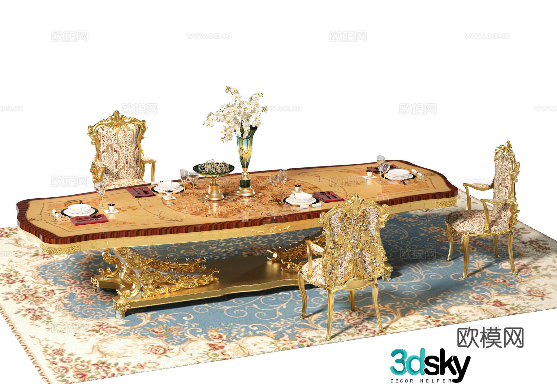 French European dining table and chairs Classical carved dining table and chairs Carved dining chairs European dining table and chairs Carved 3D model