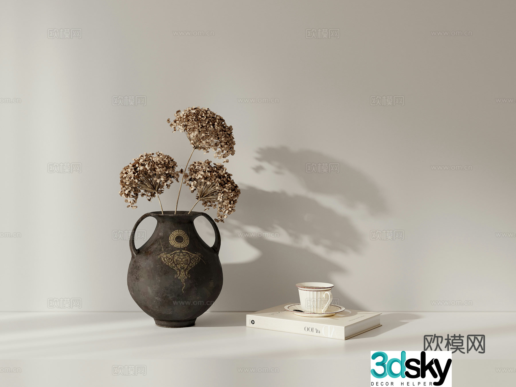 Potted ornaments vase books 3d model