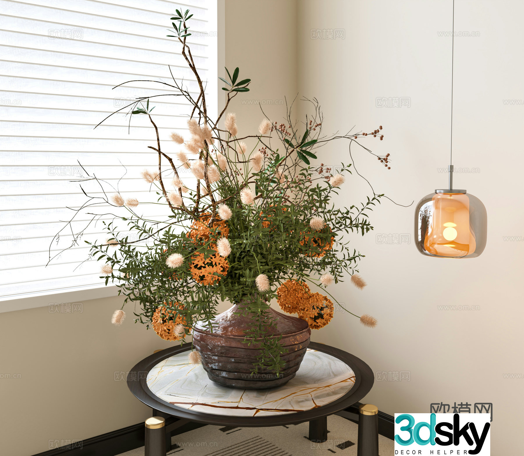 Vase medieval flower art bonsai pottery vase dry branch flower art decorative ornament flowers modern flower 3d model