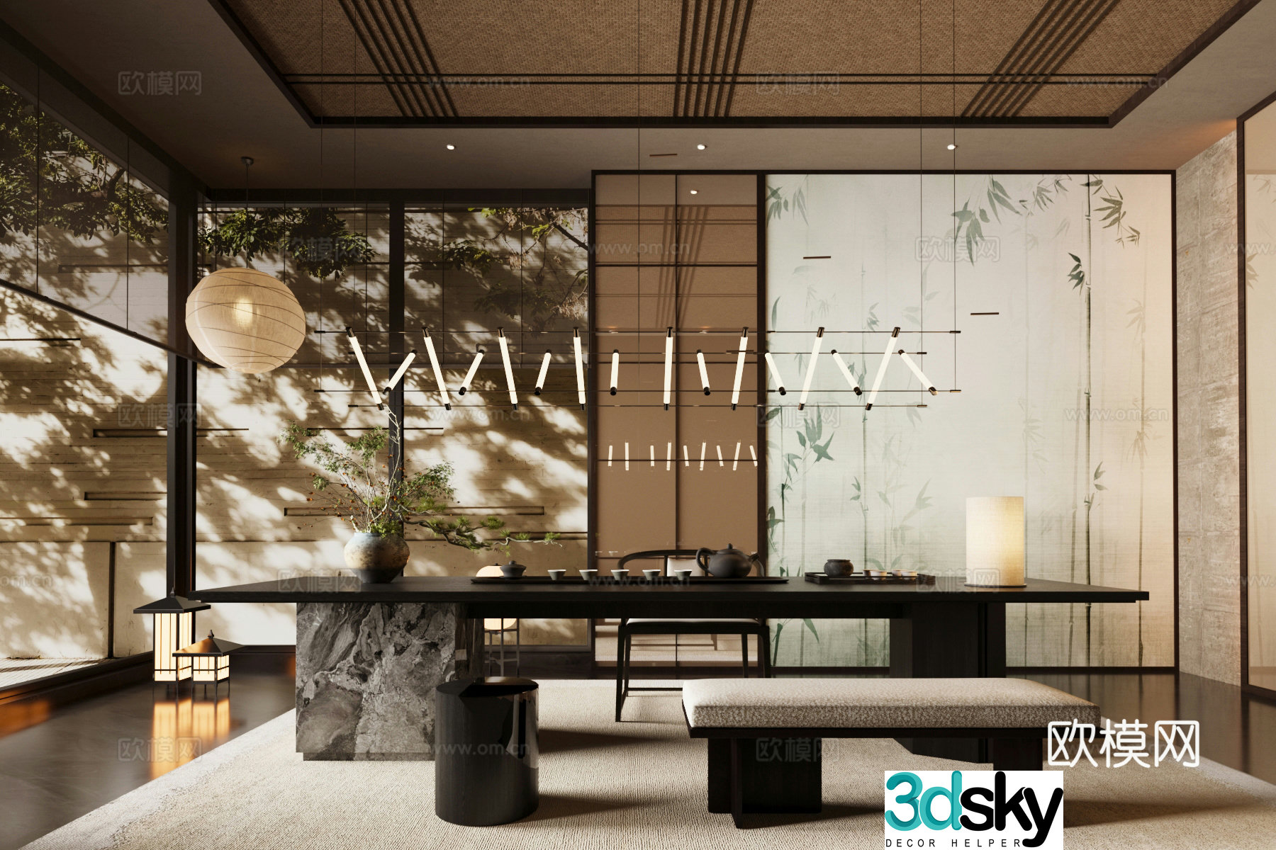 New Chinese-style Zen tea room Tea room Tea room Tea tasting area Club tea room Tea table and chair Song style aesthetic tea room 3D model