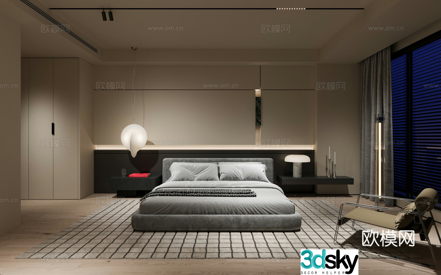 Modern creamy bedroom 3d model