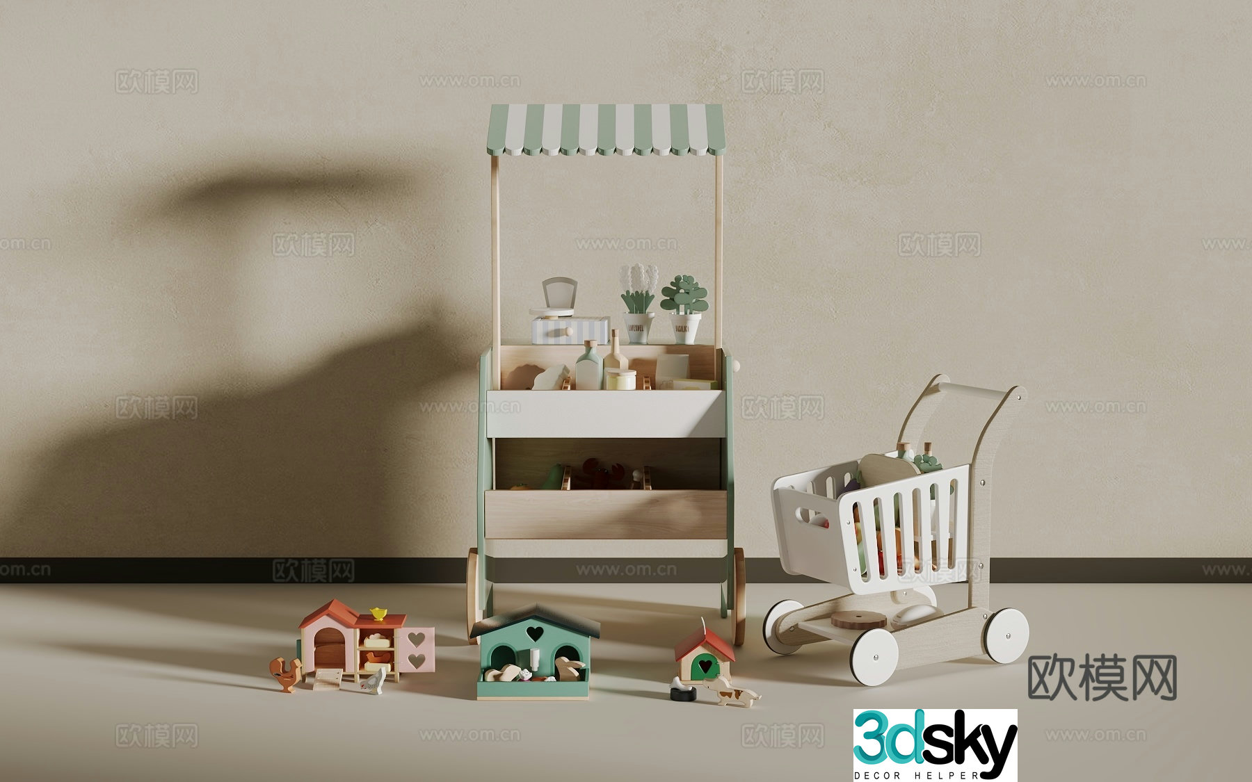 Children’s building blocks toy cart 3d model