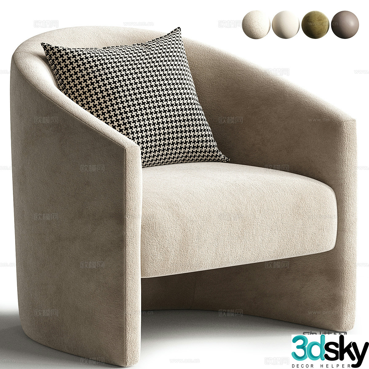Modern Italian light luxury fabric leather armchair 3D model