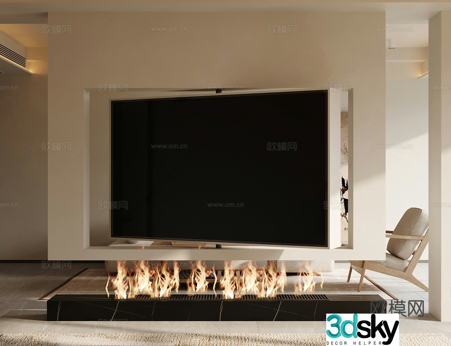 Modern minimalist living room modern TV background wall rotating TV TV background partition 3d model
