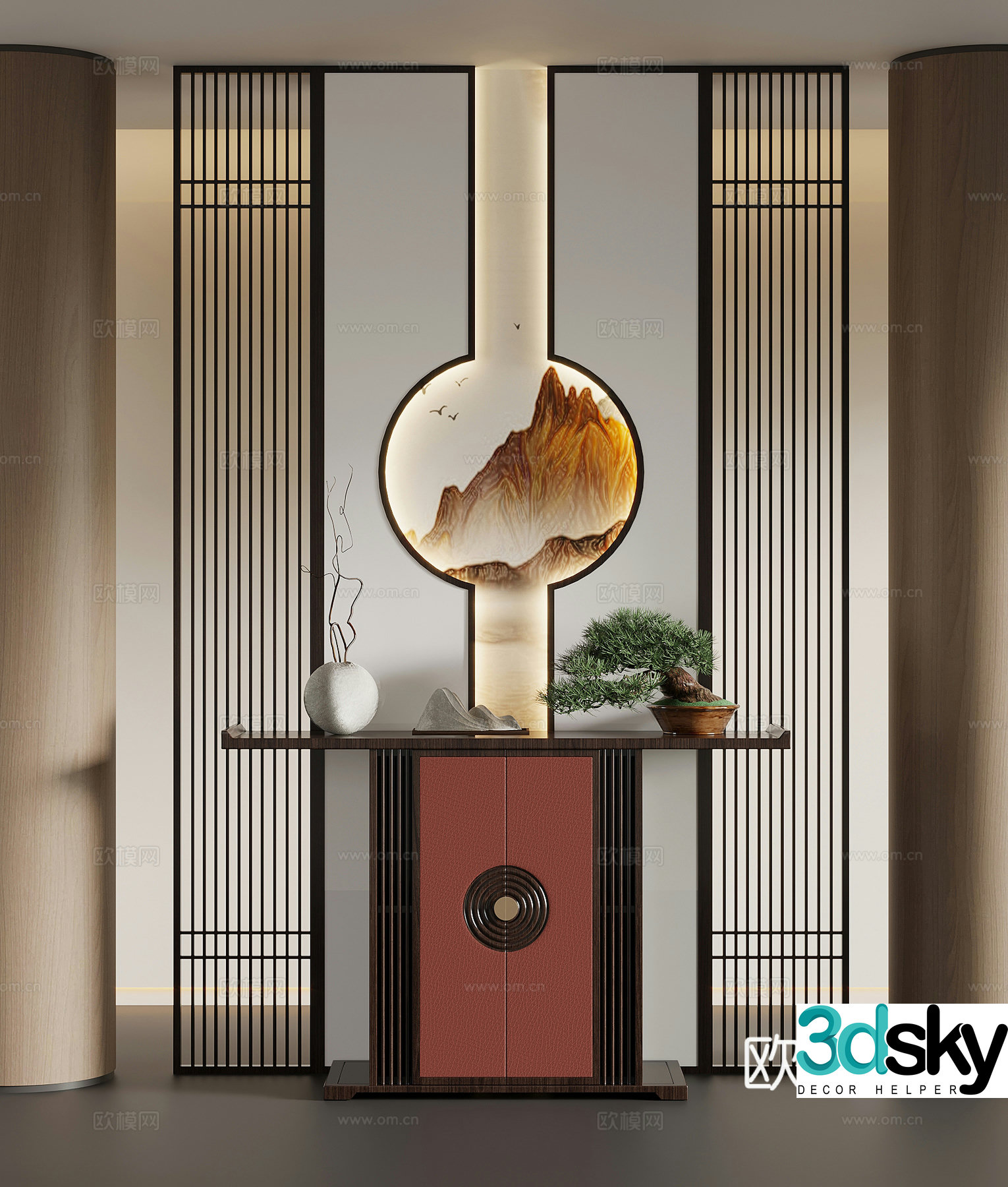 Porch new Chinese style porch partition porch background wall end view cabinet porch cabinet 3D model
