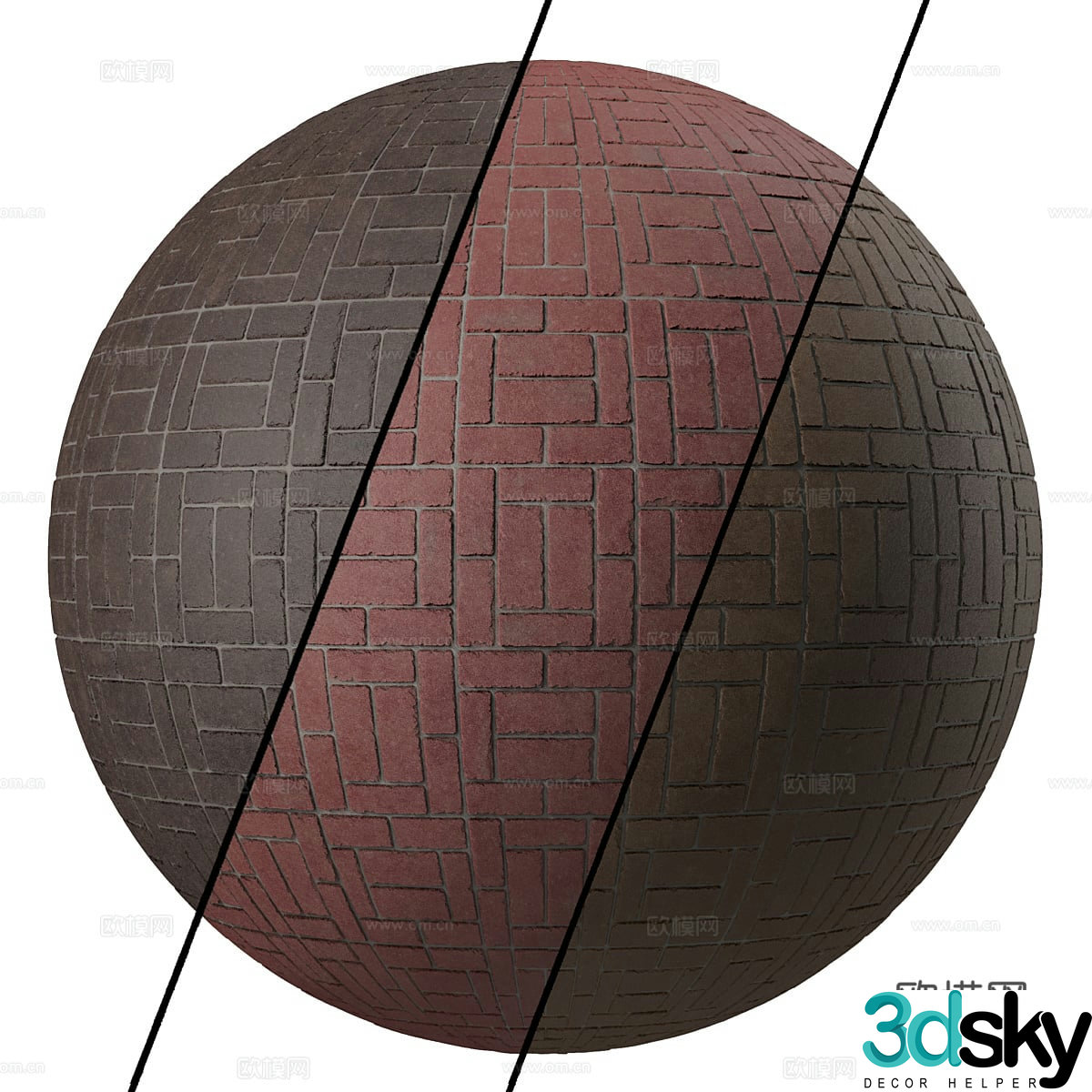 New Chinese red brick wall material 3D model