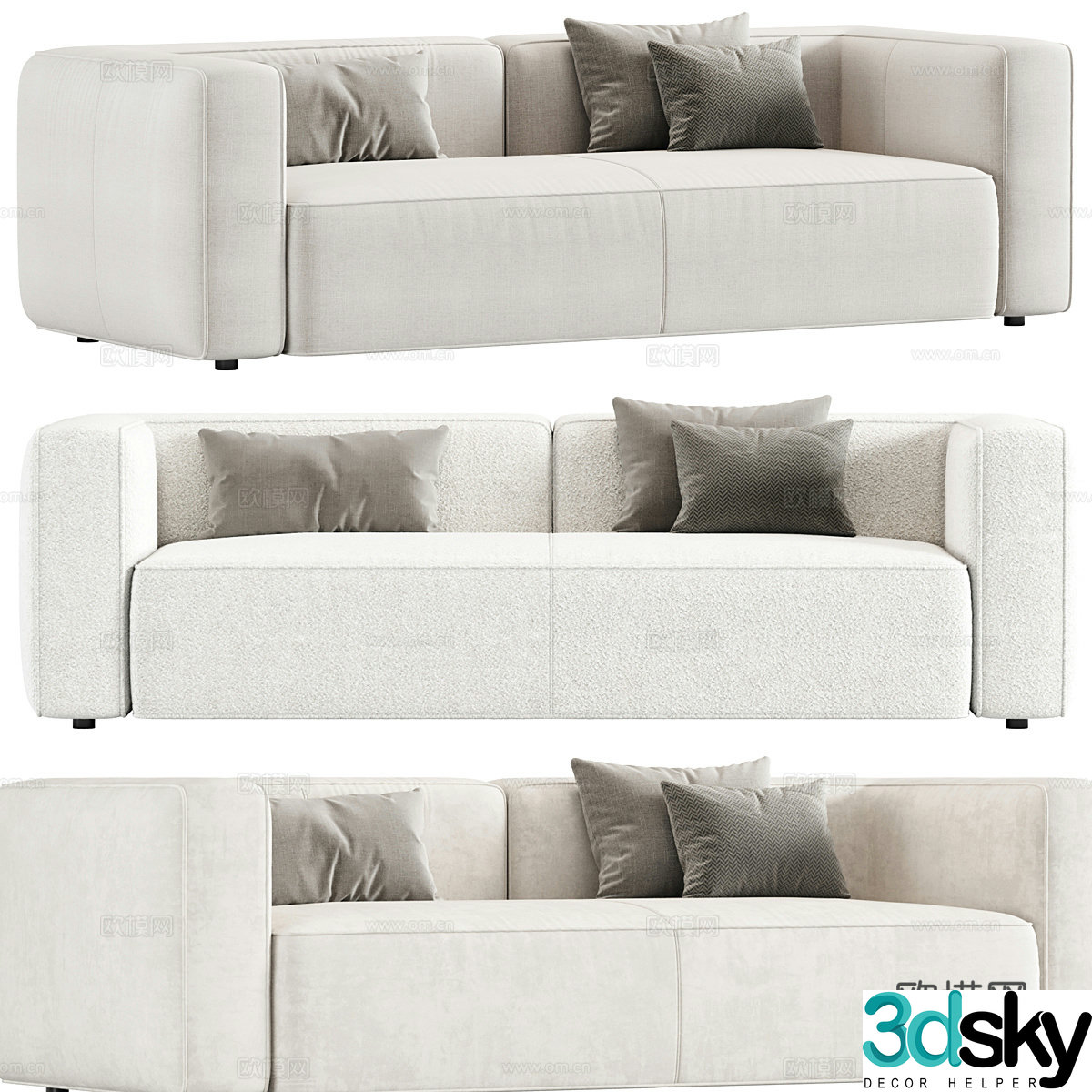 Modern cream style fabric casual sofa 3d model