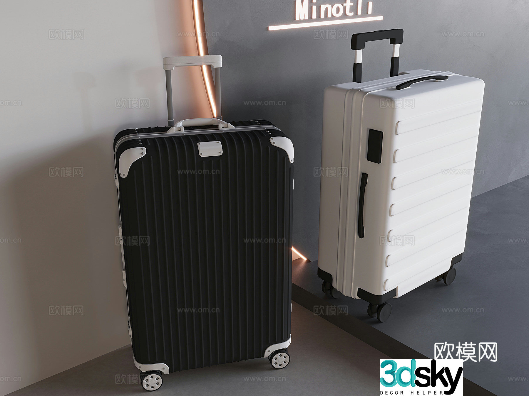 Luggage trolley suitcase 3d model