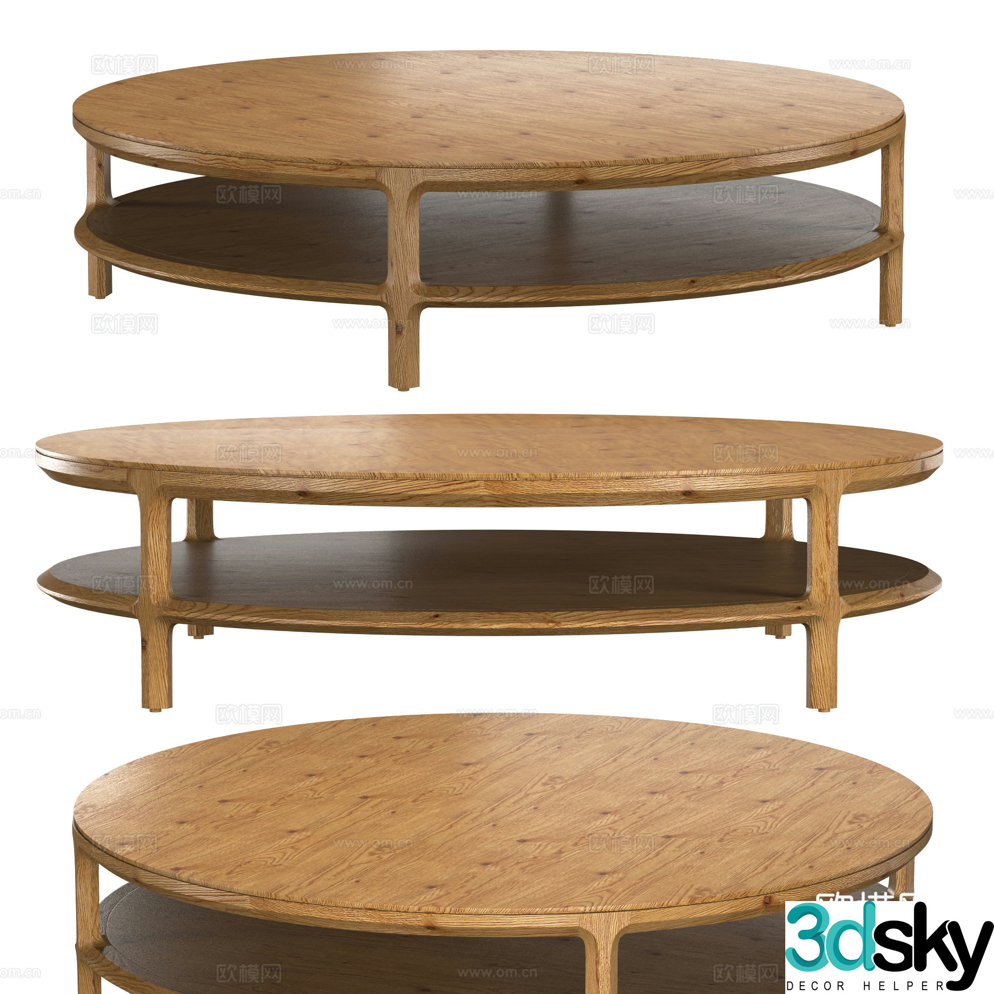 New Chinese solid wood round coffee table 3D model