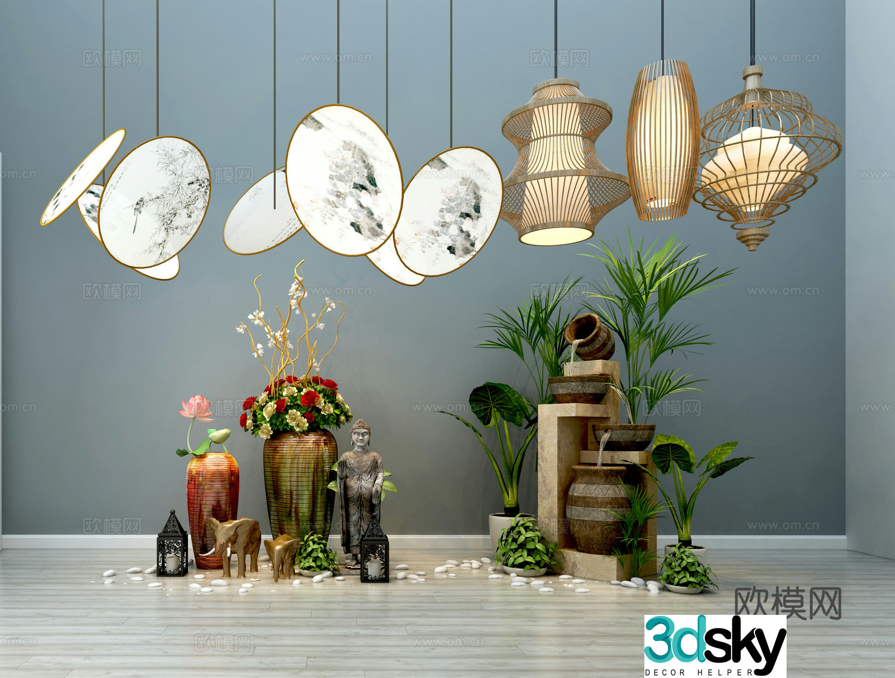 Chinese gardening sketches chandelier plant potted 3D model