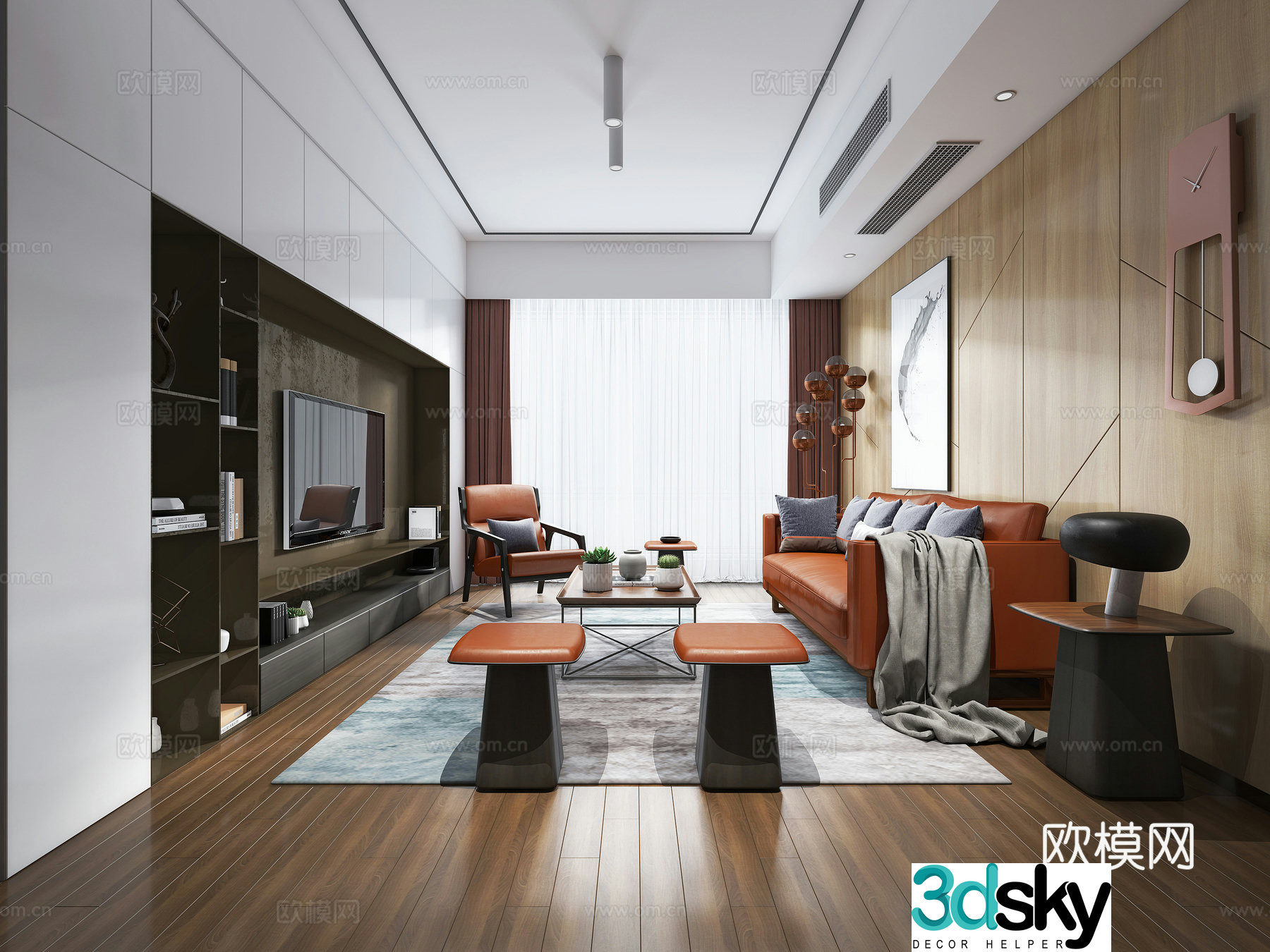 Modern living room sofa coffee table stool desk lamp 3d model