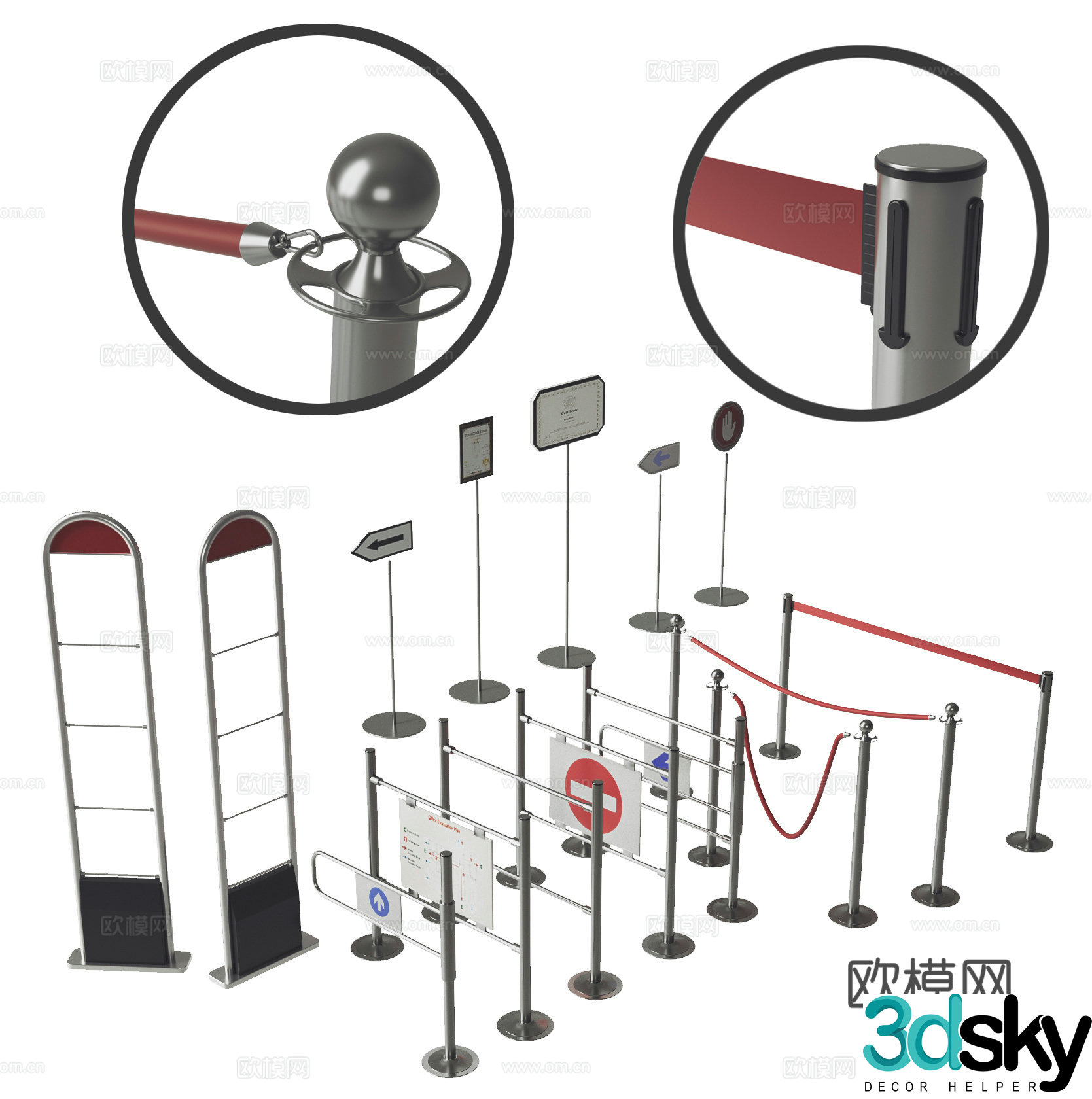 Modern hotel concierge pole fence signage 3d model
