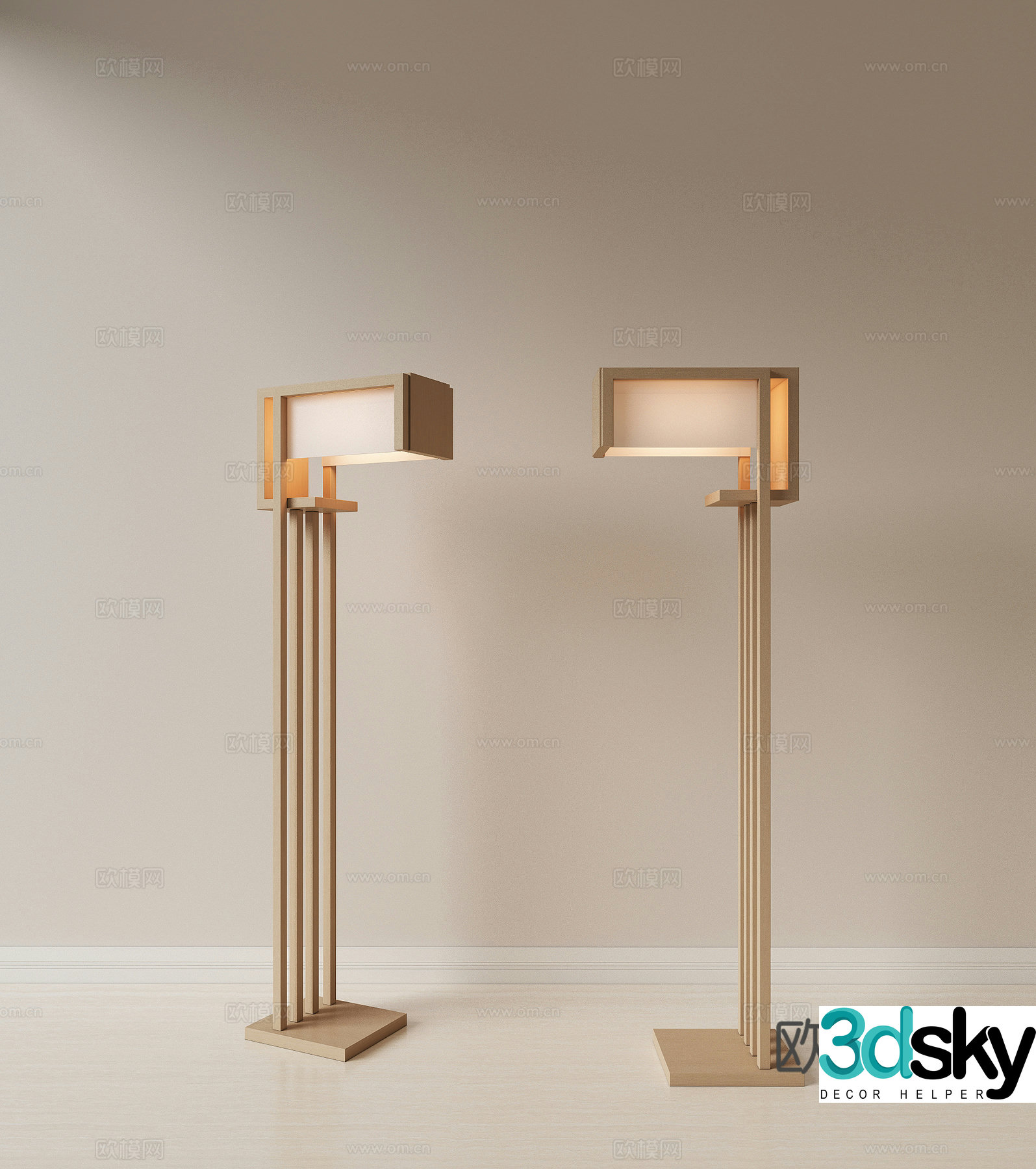 New Chinese style floor lamp wooden floor lamp Zen floor lamp study floor lamp living room floor lamp 3D model