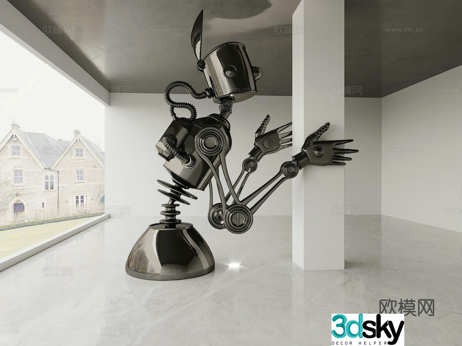 Modern black metal robot toy metal sculpture metal ornament 3d model
