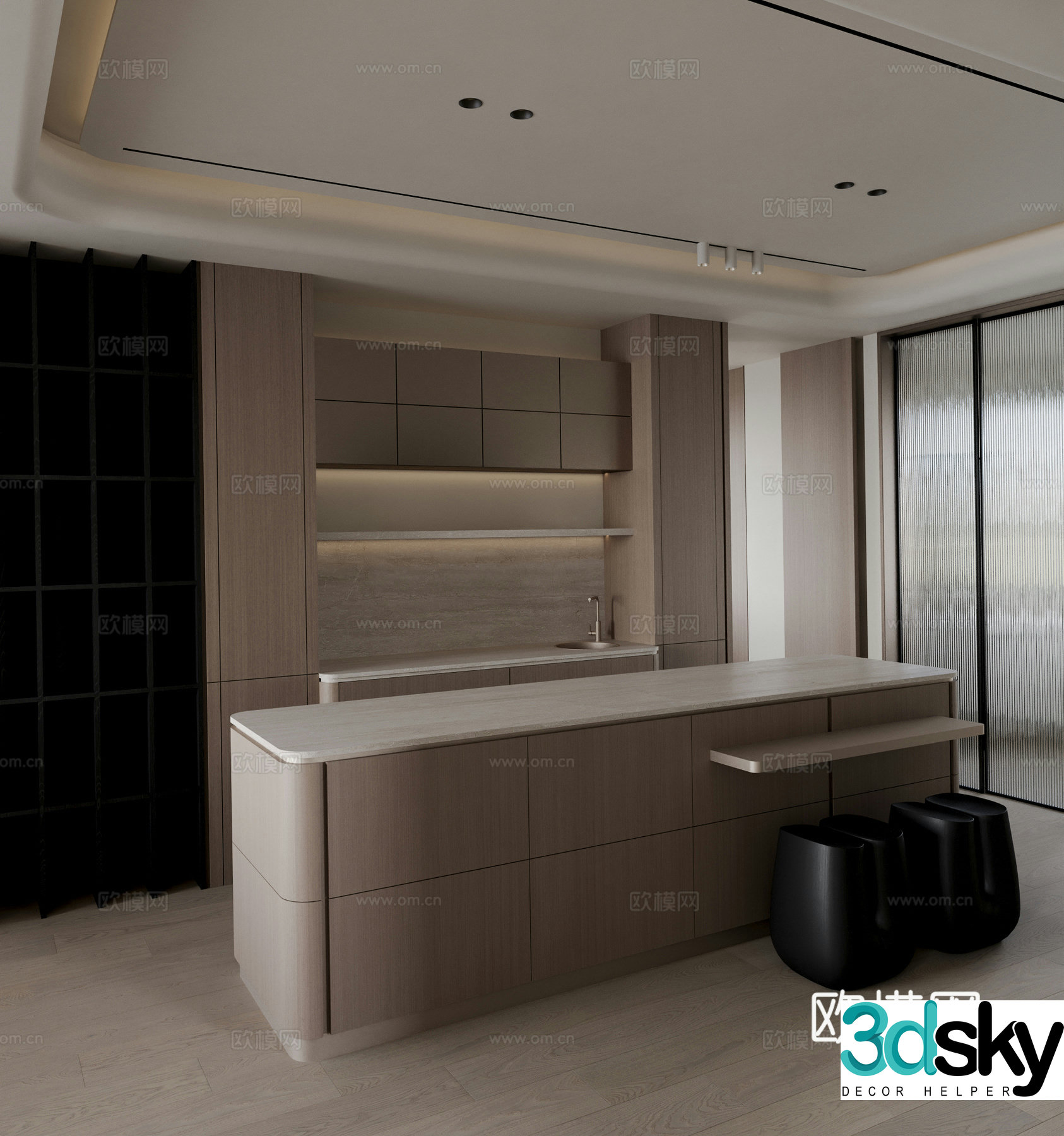 Modern log style kitchen 3d model