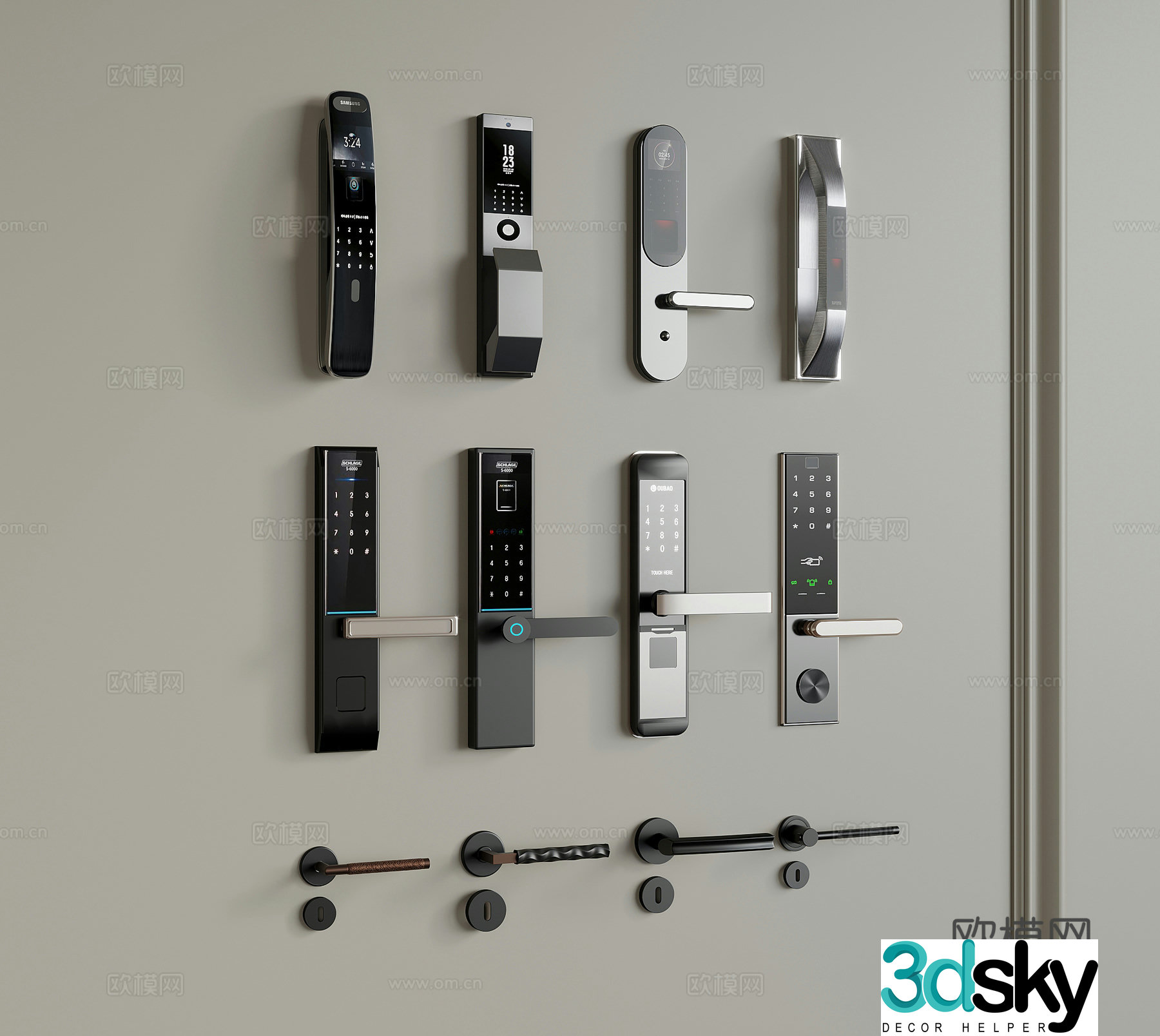 Password lock Modern smart lock fingerprint lock Password lock Door lock Door handle 3D model