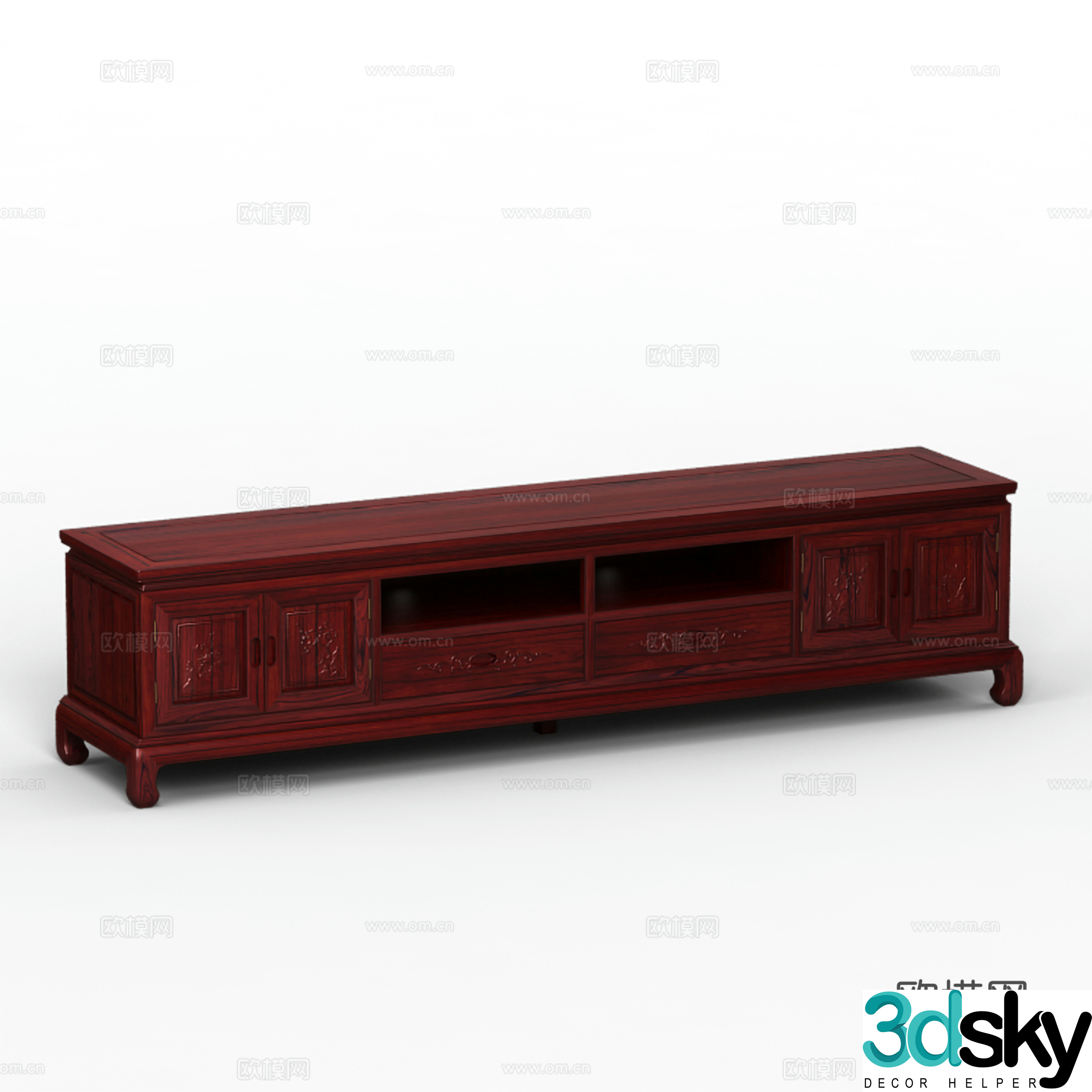 Chinese TV cabinet carved cabinet door solid wood mahogany 3D model