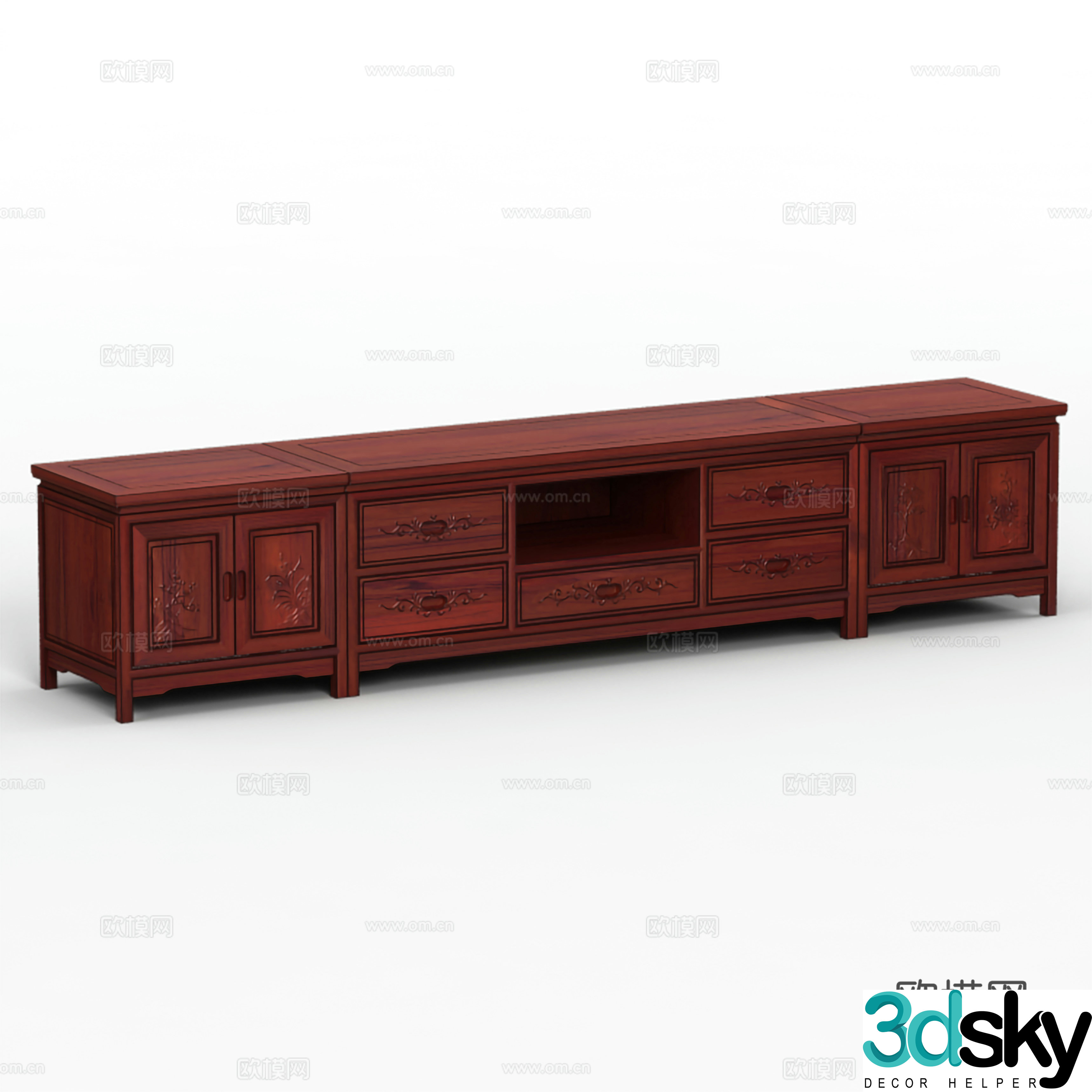 Chinese TV cabinet carved door panel solid wood mahogany 3D model