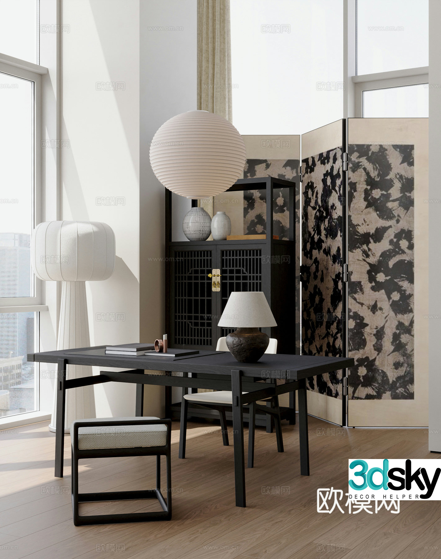 New Chinese Song style desk and chair 3D model