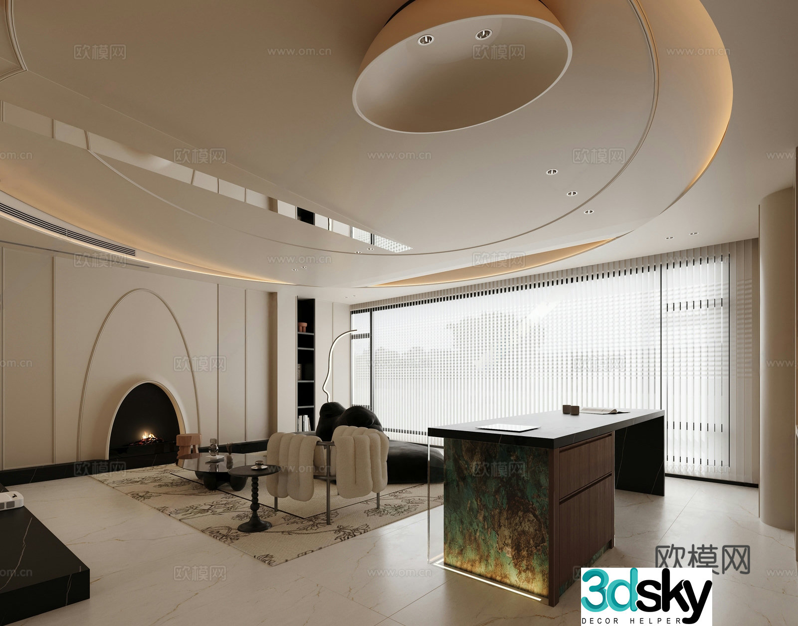 Modern minimalist home living room large flat living room high-end gray living room minimalist French living room sofa 3d model