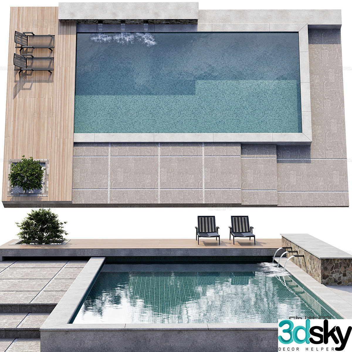 Modern Italian outdoor swimming pool 3d model