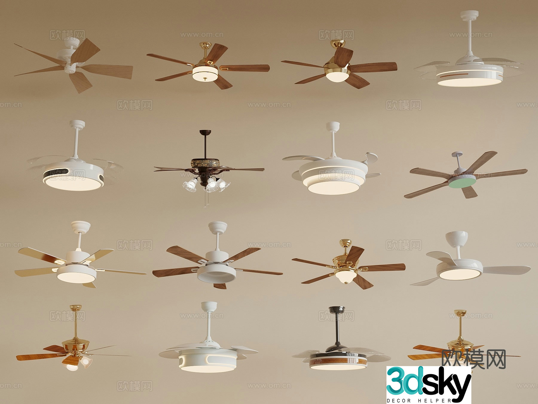 Modern Cream Fan Chandelier Restaurant Chandelier 3D Model