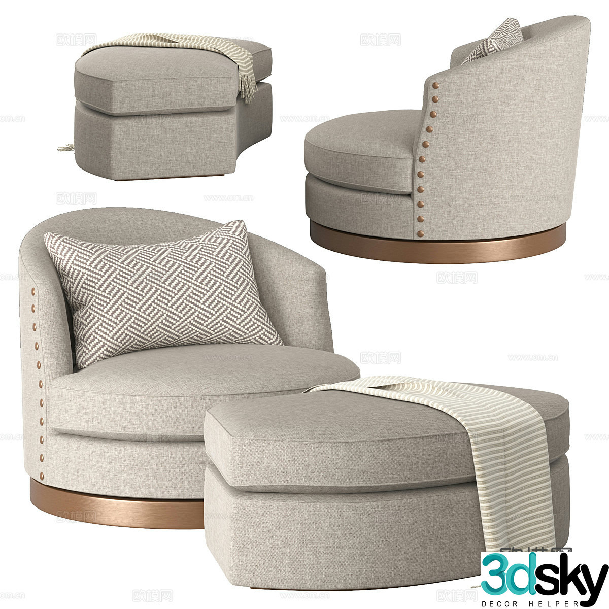 Modern light luxury fabric sofa chair 3D model