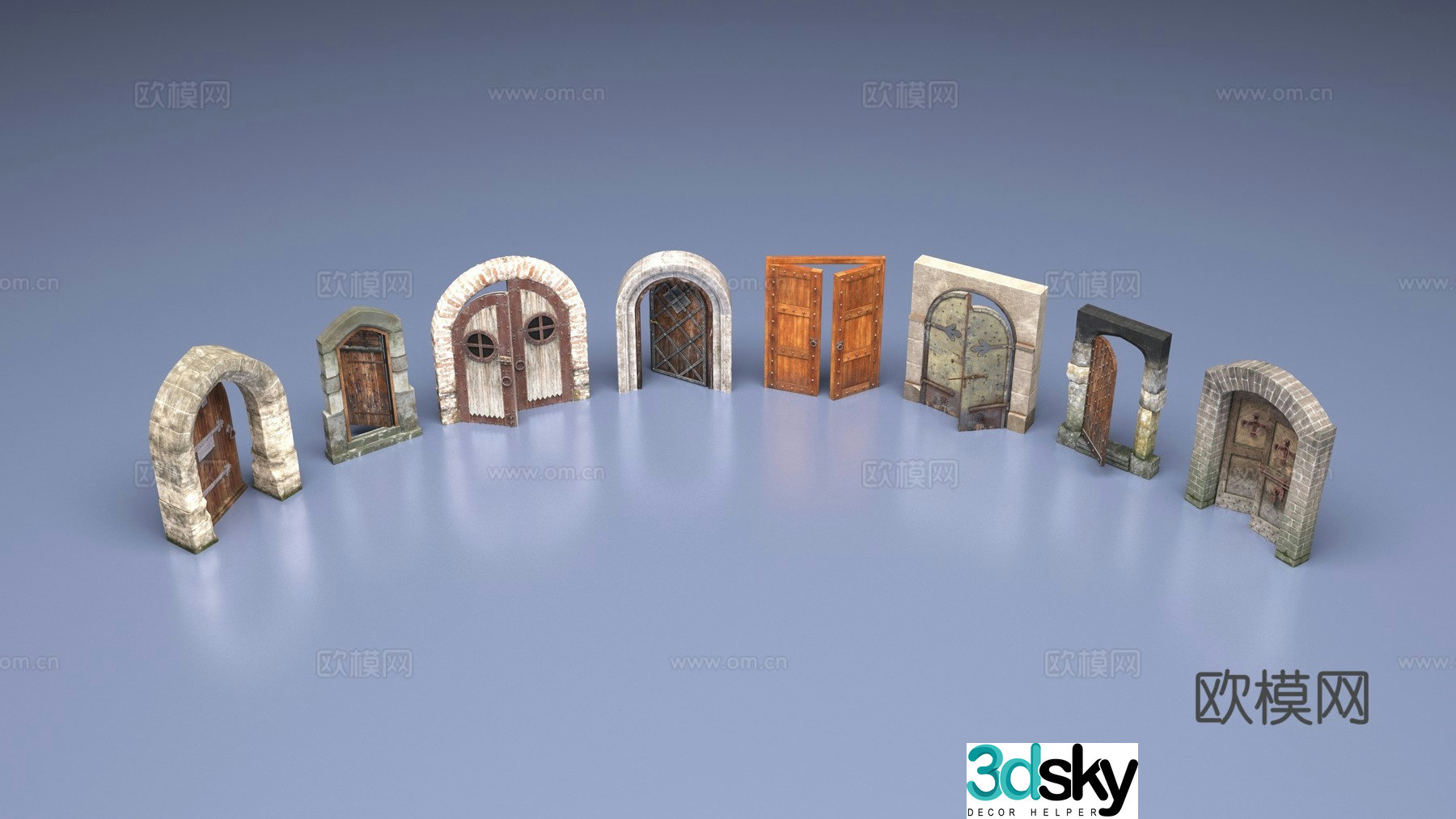 Stone door wooden door 3d model