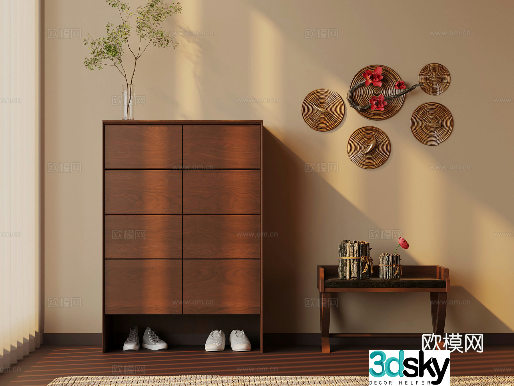 Shoe cabinet new Chinese style shoe cabinet shoe replacement stool 3D model