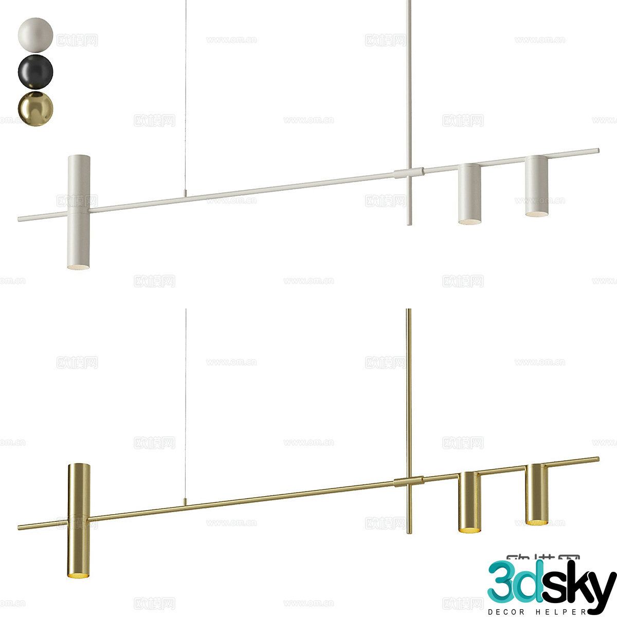 Modern minimalist metal decorative long strip chandelier 3d model