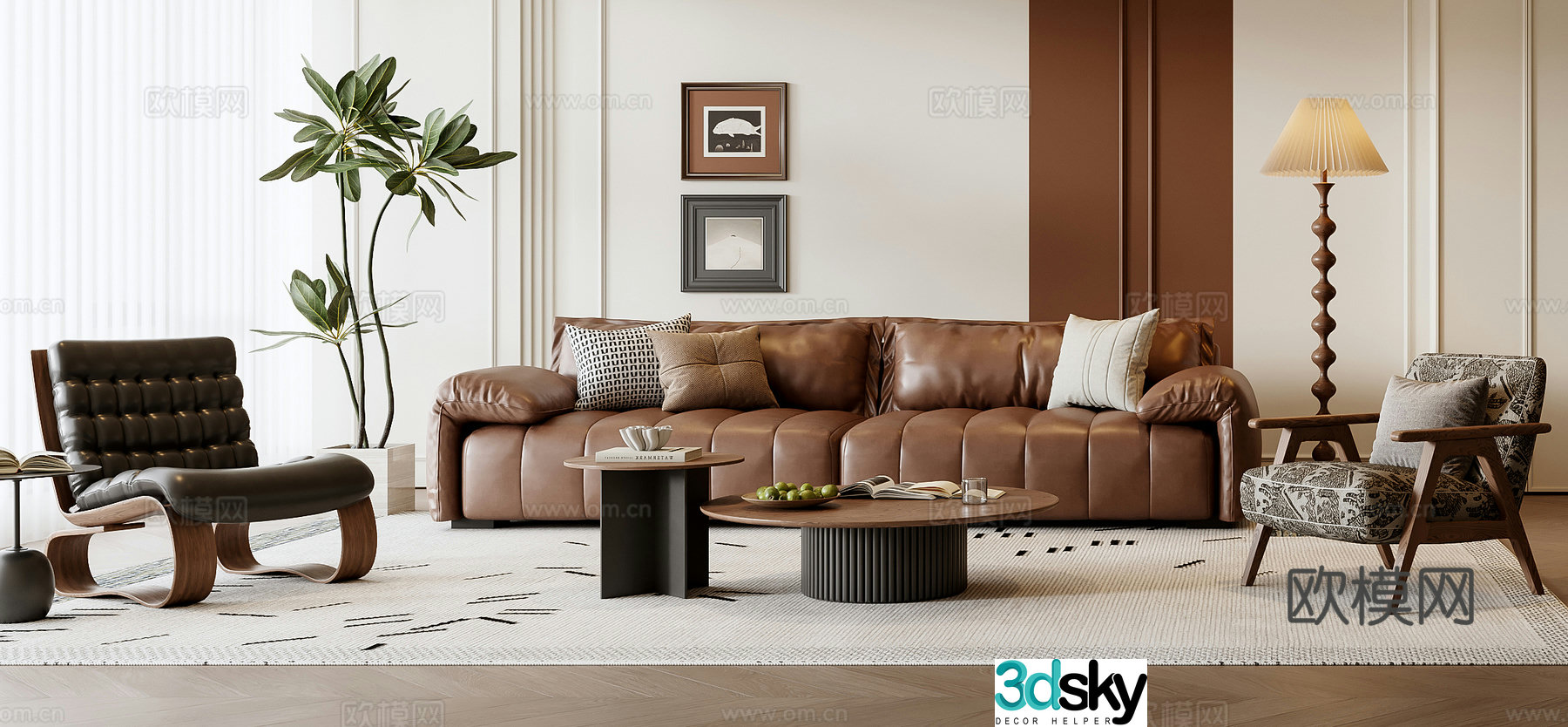 French sofa coffee table combination 3D model