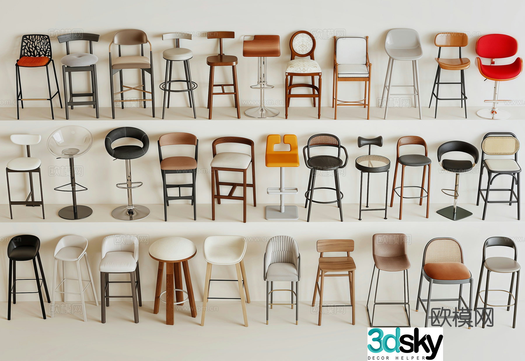 Modern mixed medieval style bar chair 3d model