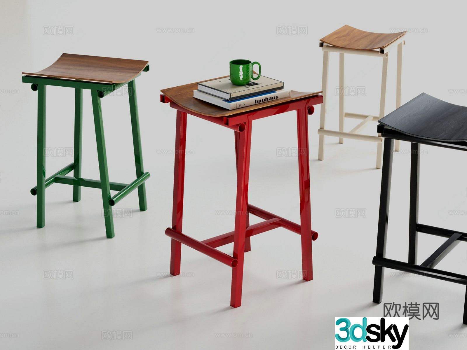 Modern Nordic bar chair Simple stool chair Nordic bar chair Book ornament combination Coffee cup 3d model