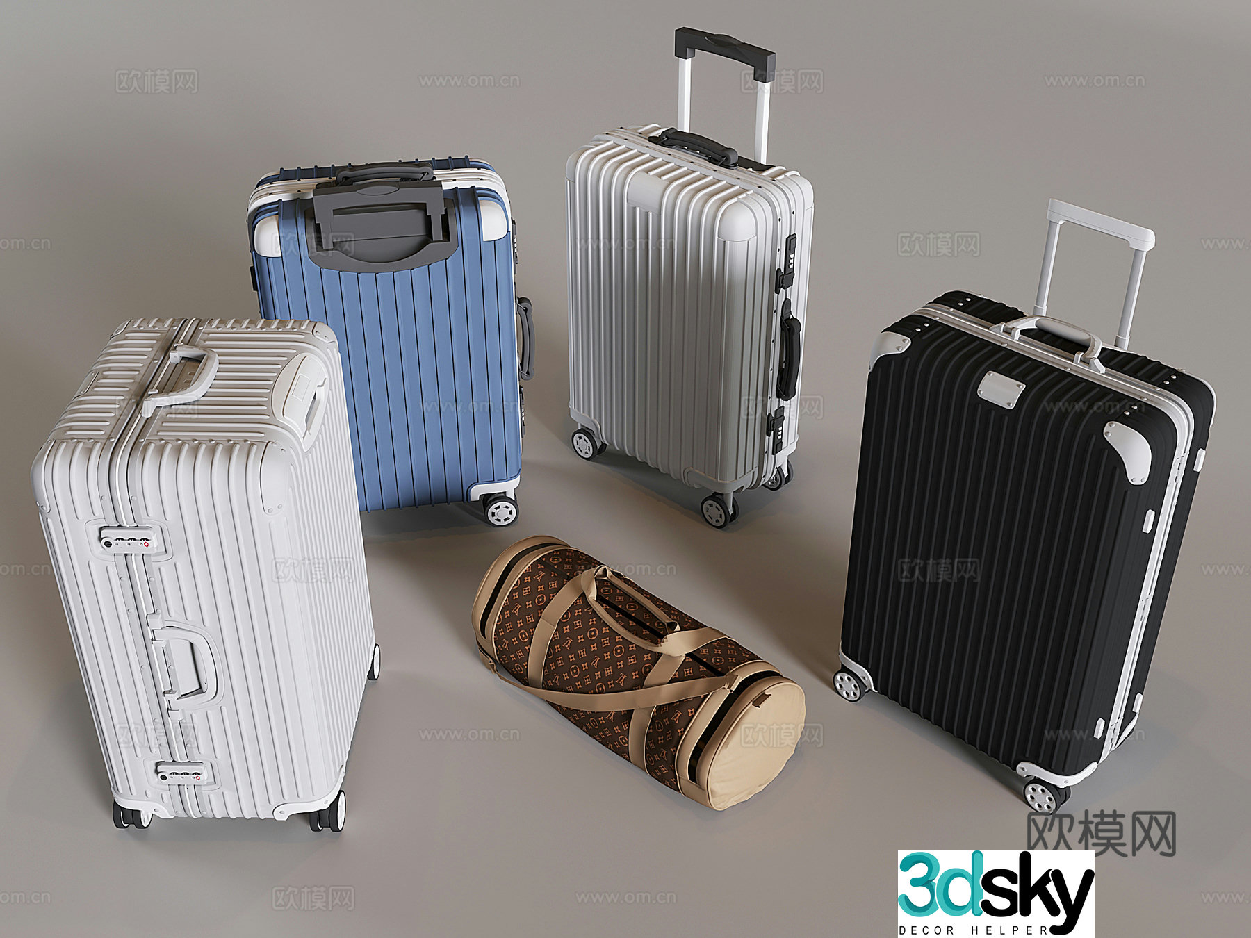 Luggage trolley travel case travel bag 3d model