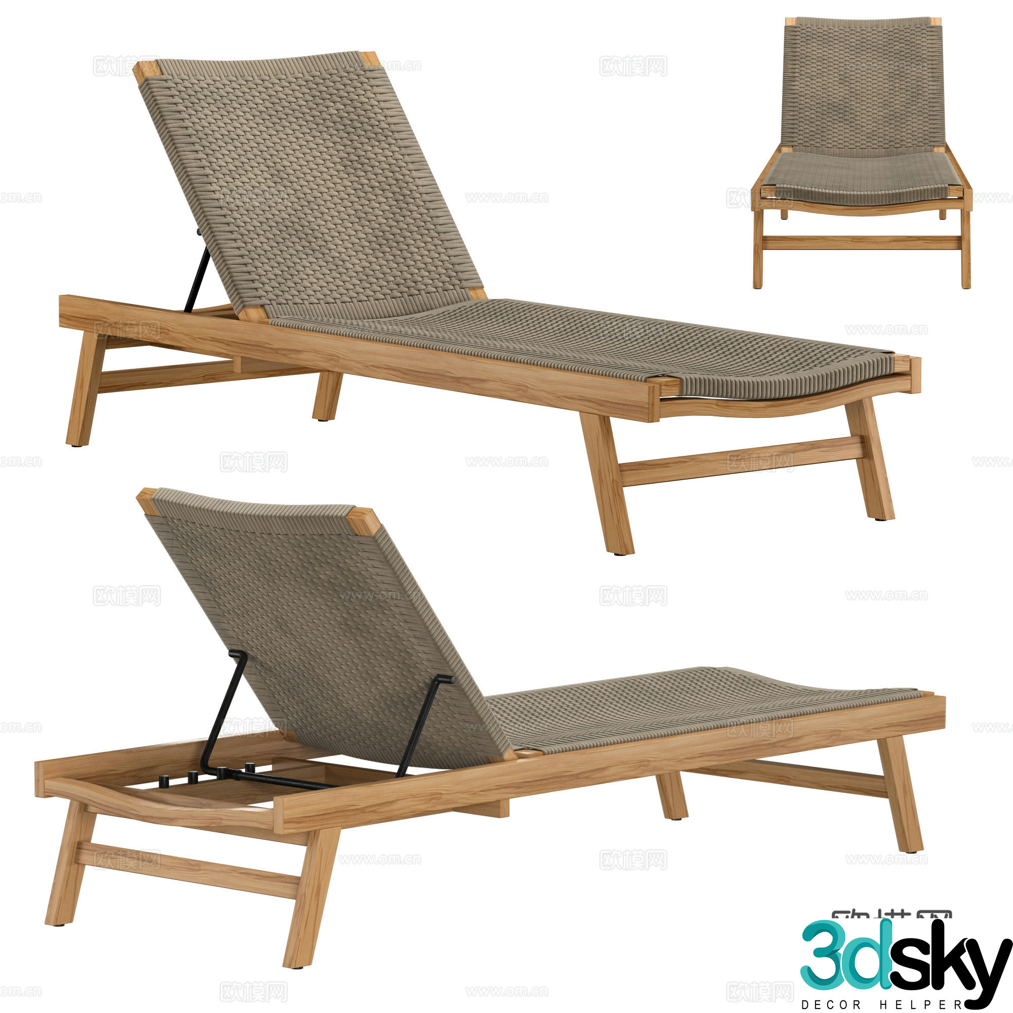 New Chinese style rattan lounge chair 3D model