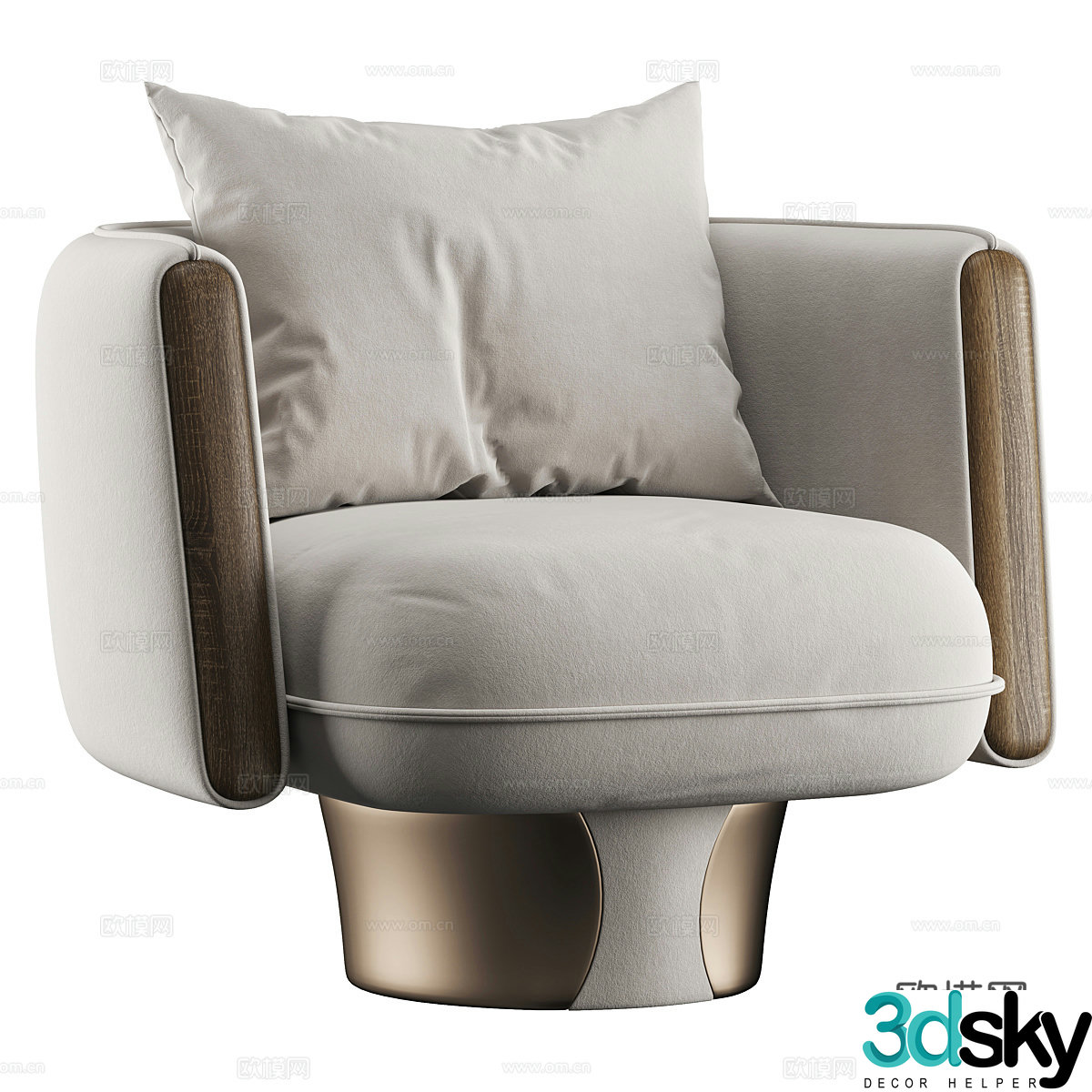 New Chinese style light luxury fabric armchair 3D model