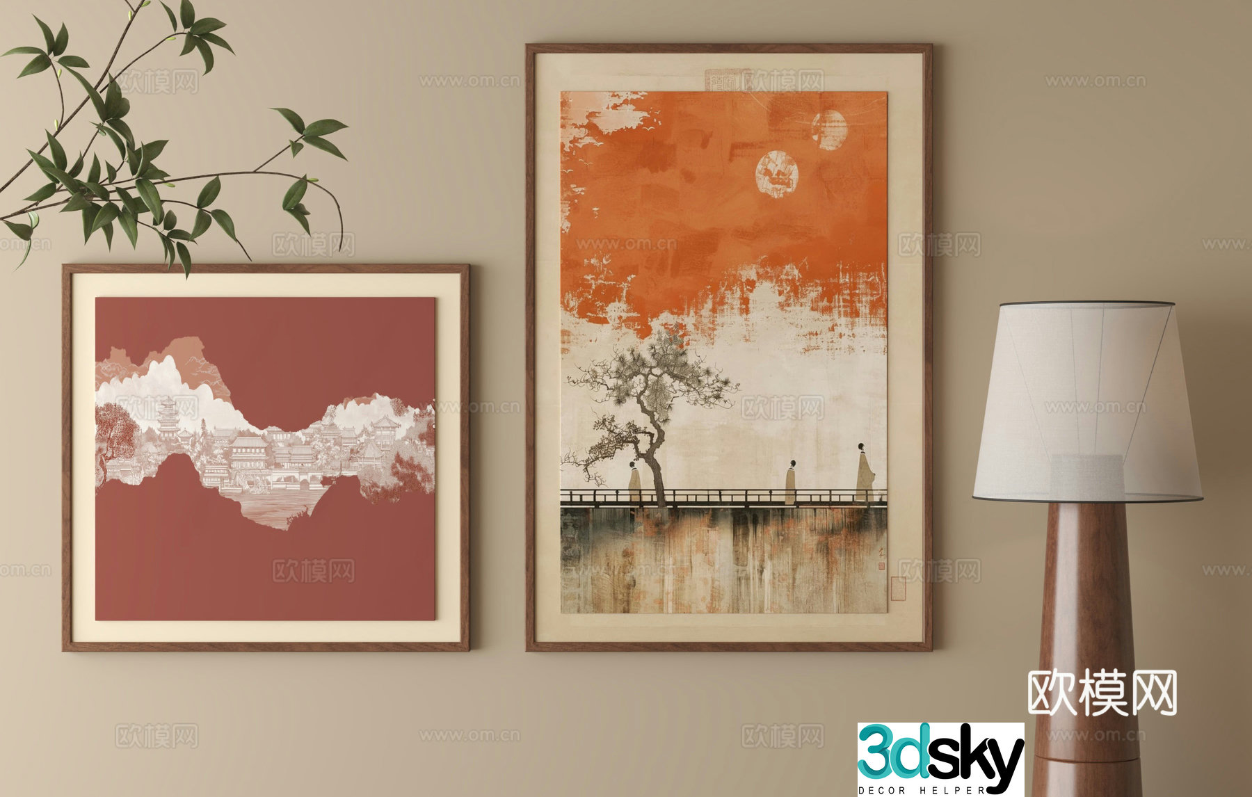 New Chinese style 3D model of Zen hanging paintings