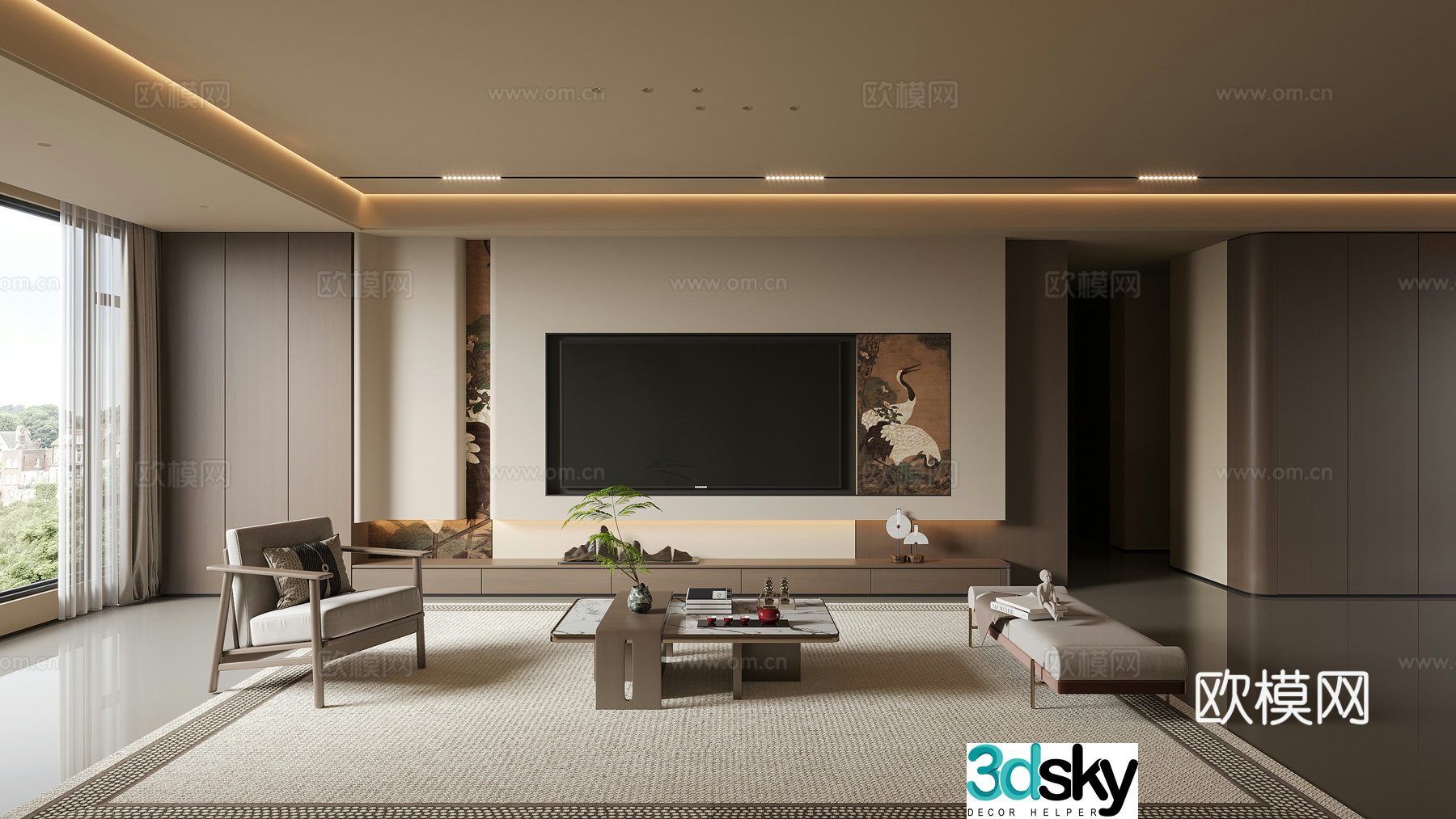Song style aesthetic living room TV background 3d model