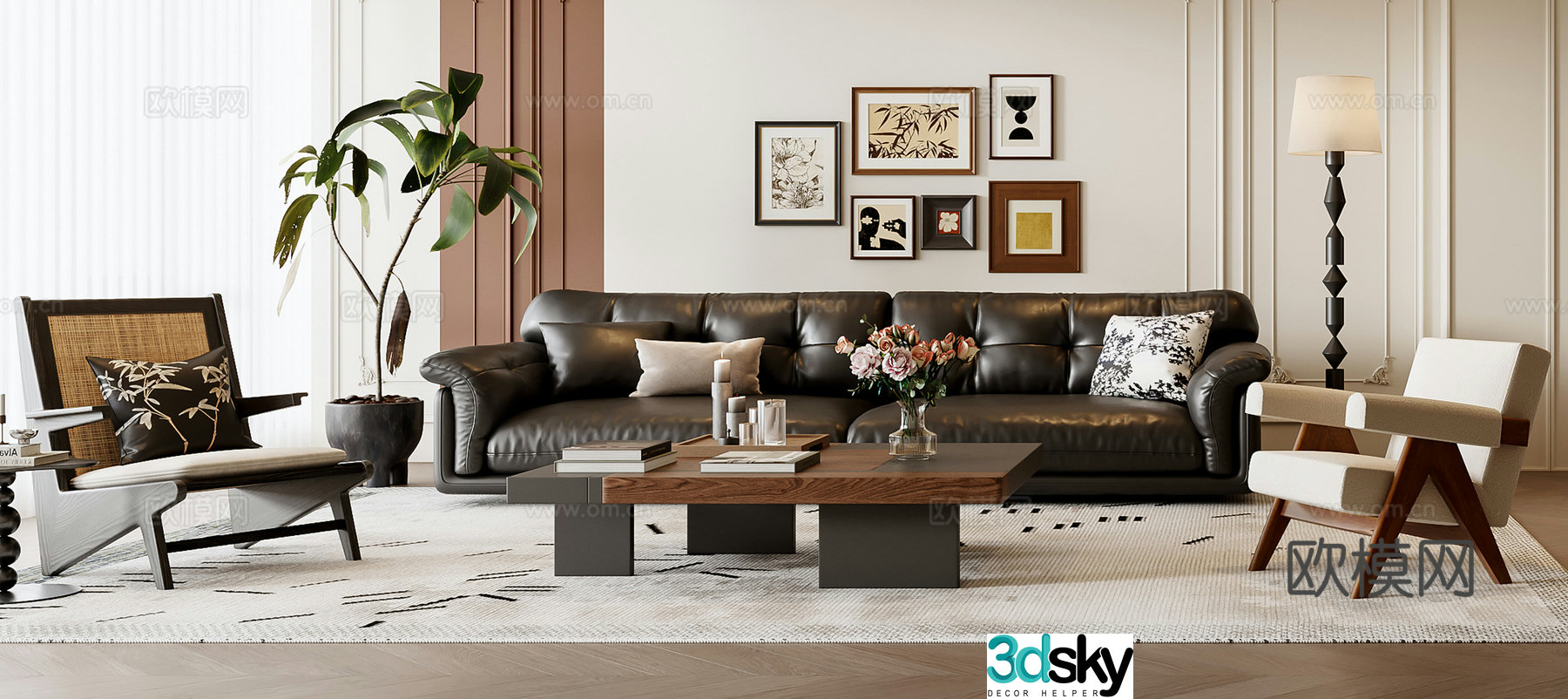 French sofa coffee table combination 3D model
