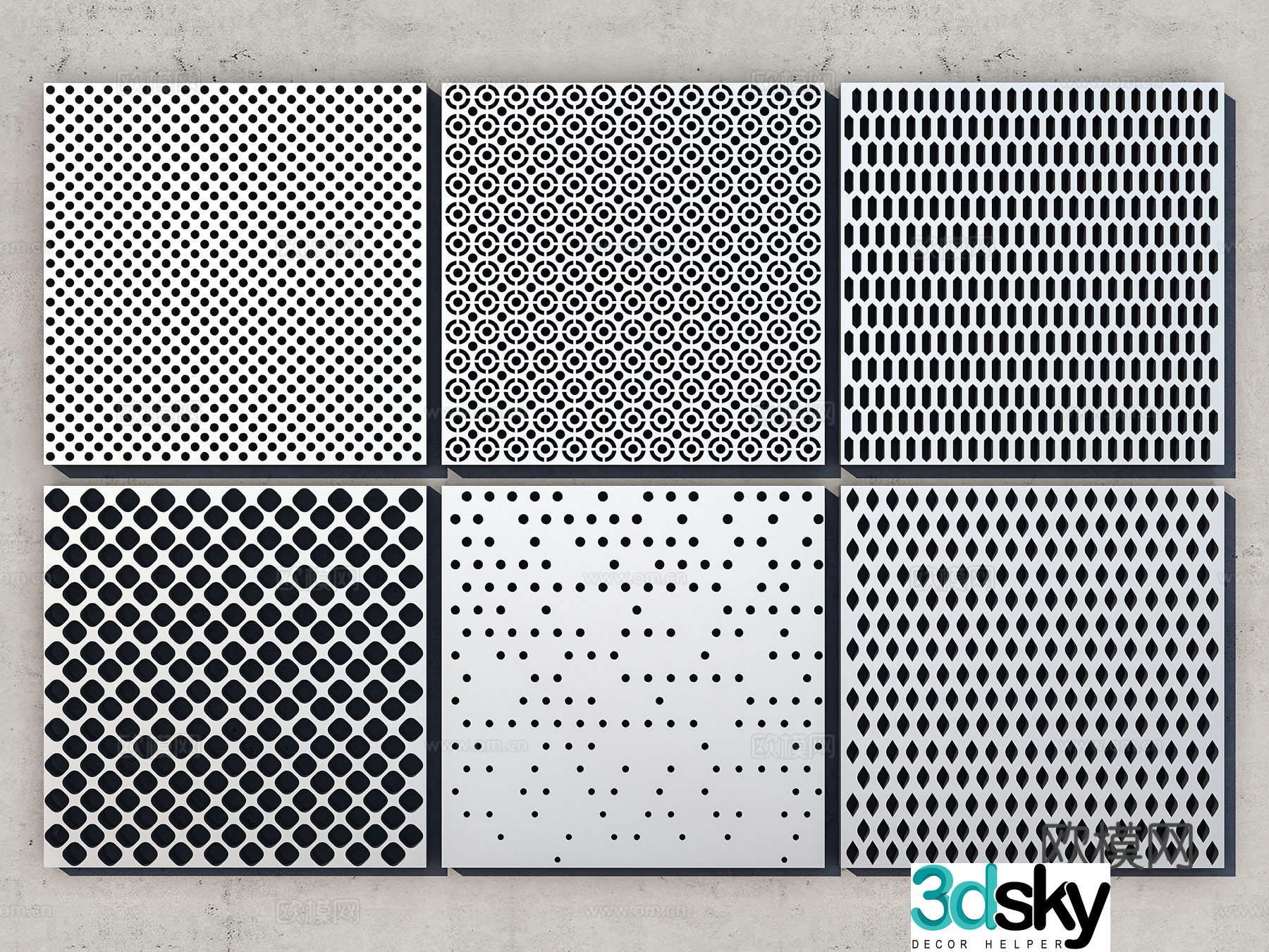 Modern wall panel Punching plate Wall panel Punching aluminum veneer 3D model