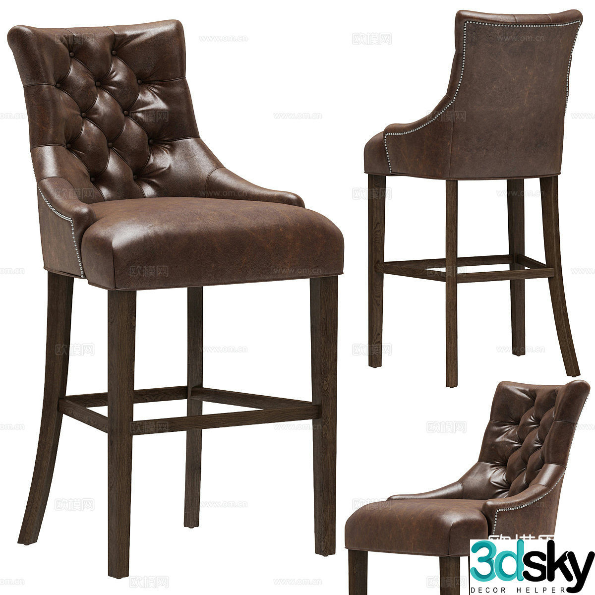 American retro leather bar chair 3d model