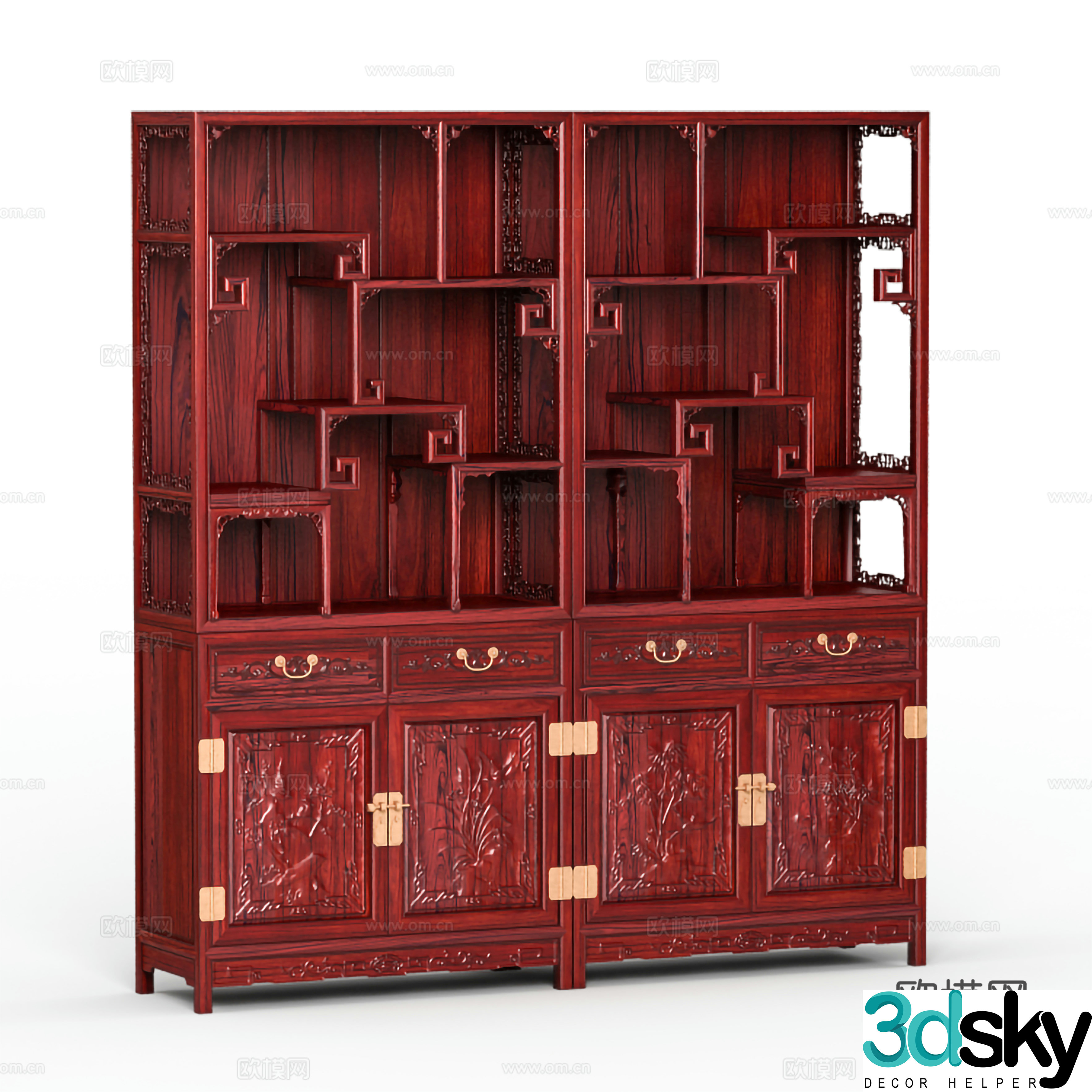 Chinese style ancient shelf carved cabinet door solid wood mahogany 3D model
