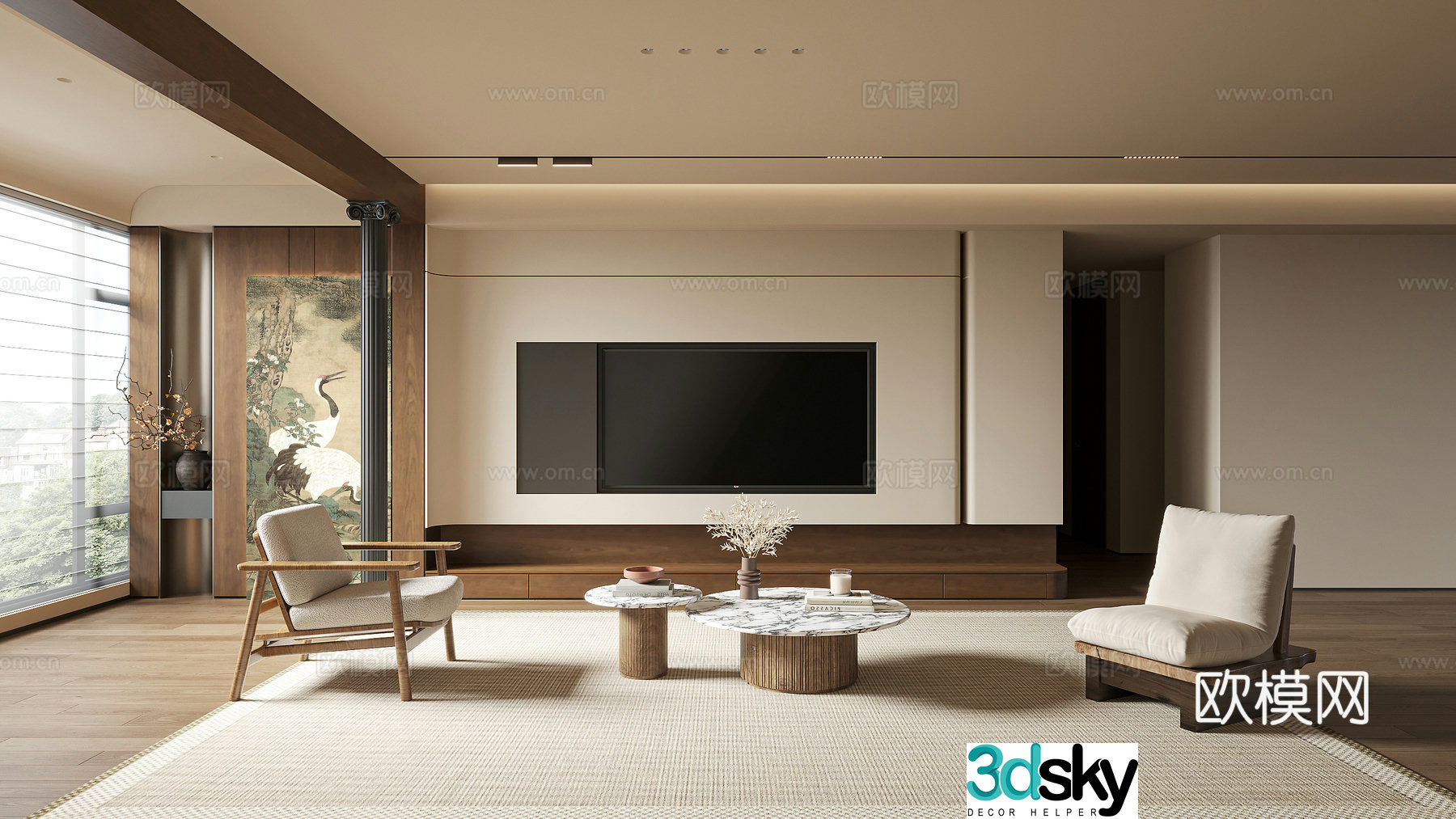 Song style medieval living room TV background 3d model