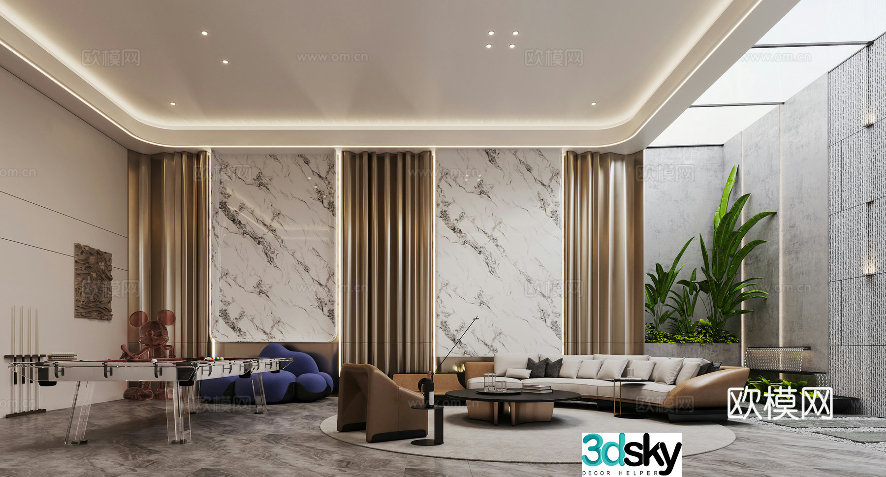 Modern light luxury underground leisure room 3D model